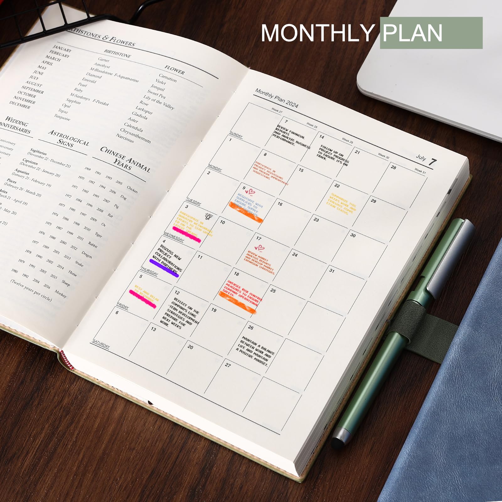 2024-2025 Academic Planner - Hardcover A5 Daily & Monthly Organizer with Pen Holder, Tabs, Stickers & Inner Pocket | Perfect for Students, Teachers & Professionals | July 2024 to June 2025 School Year Schedule Notebook