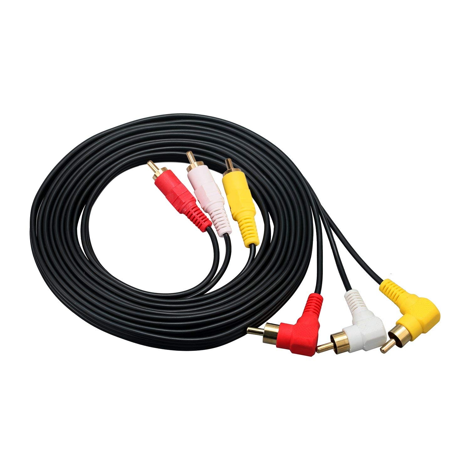 EKAAZ 3 RCA Cable - High-Quality Silver Plated 90° Right Angle RCA Audio Video Cable, 3 Male to 3 Male Composite AV Cable (1.2m/4ft) for Home Theater, Gaming Consoles & Audio Systems