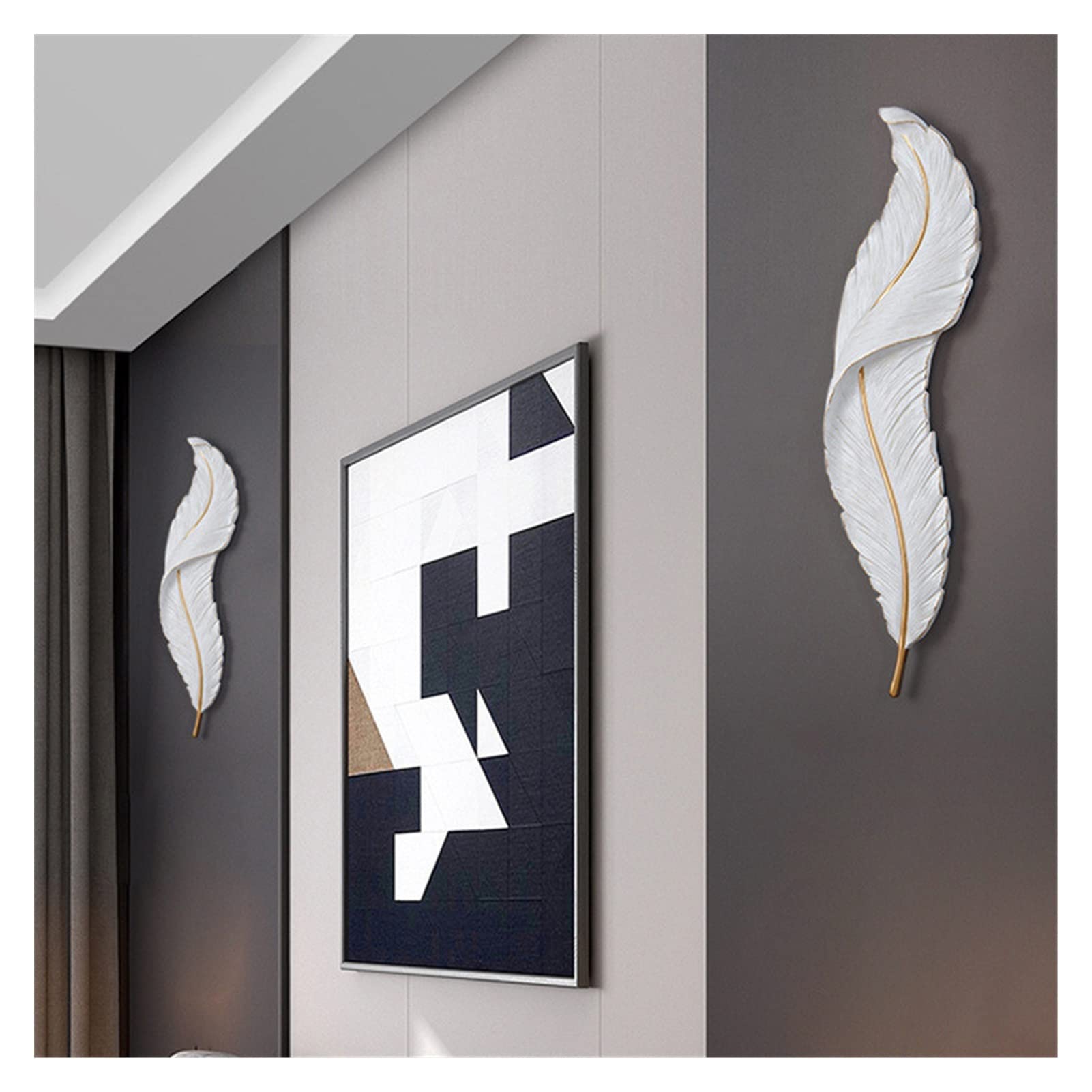 Modern Nordic Feather LED Wall Sconce - Adjustable Dimmable Bedroom Night Light, Living Room TV Backdrop Lighting, Creative Resin Wall Lamp for Home Decor (Stepless Dimming) | Perfect for Bedside, Hallway & Cozy Ambiance