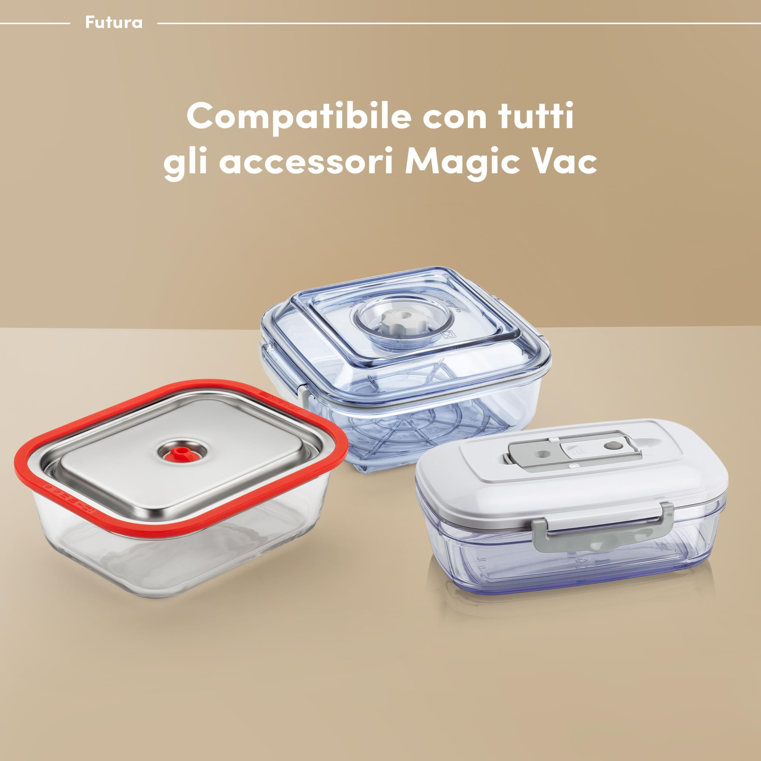 Magic Vac Futura Multifunction Food Vacuum Sealer Machine for Vacuum Bags & Containers - Includes Vacuum Sealing Kit, Patented Technology, Made in Italy (Silver-Black) - Perfect for Meal Prep, Sous Vide & Food Storage
