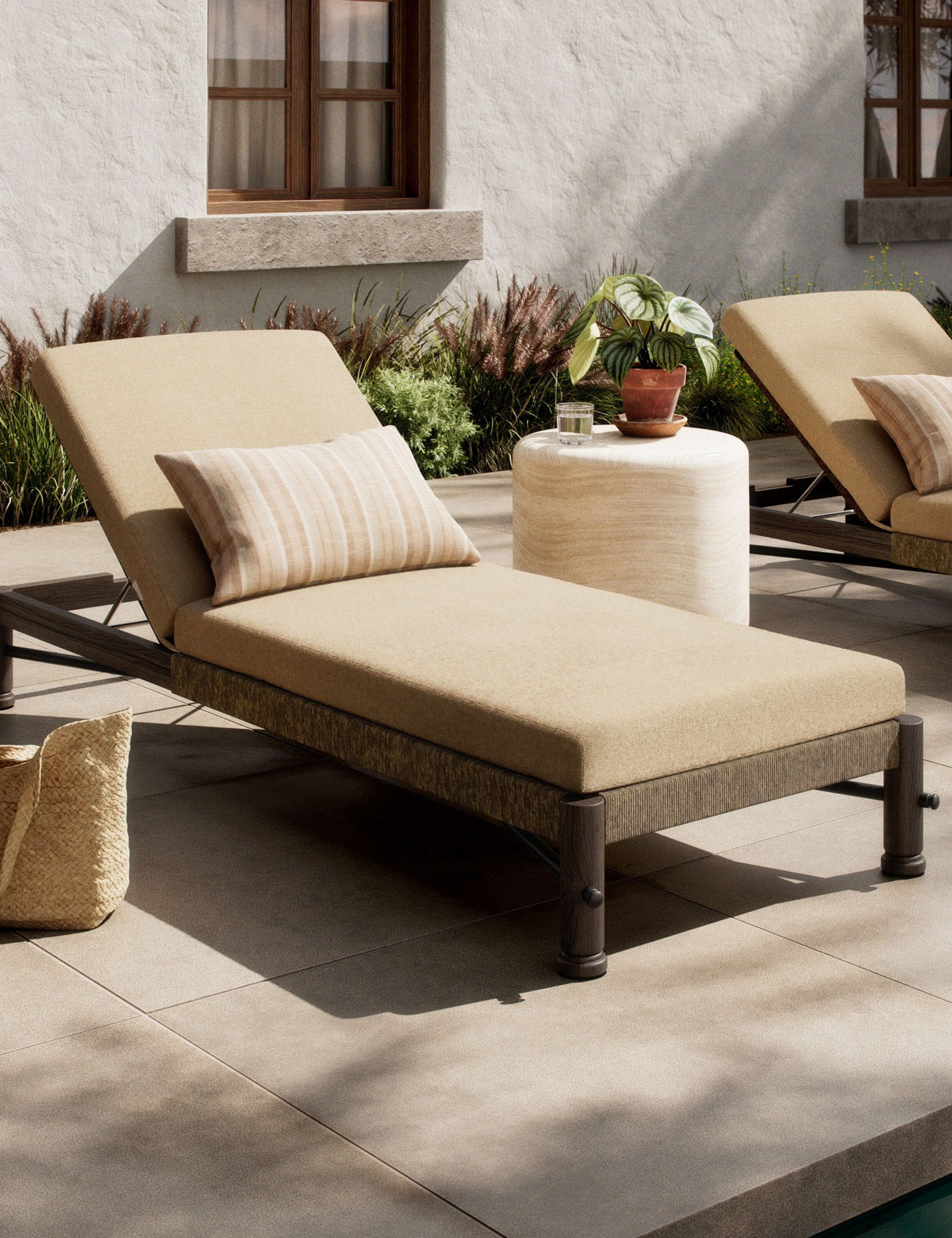 Finnegan Indoor/Outdoor Chaise Lounge Chair by Amber Lewis x Four Hands - Modern Patio, Poolside & Living Room Furniture for Relaxing