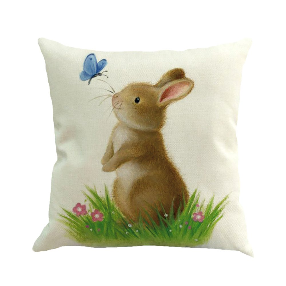2021 Easter Throw Pillow Covers 18x18 Inch - Bunny Linen Cotton Decorative Cushion Cases for Sofa, Bed, Chair - Perfect for Indoor & Outdoor Easter Decorations