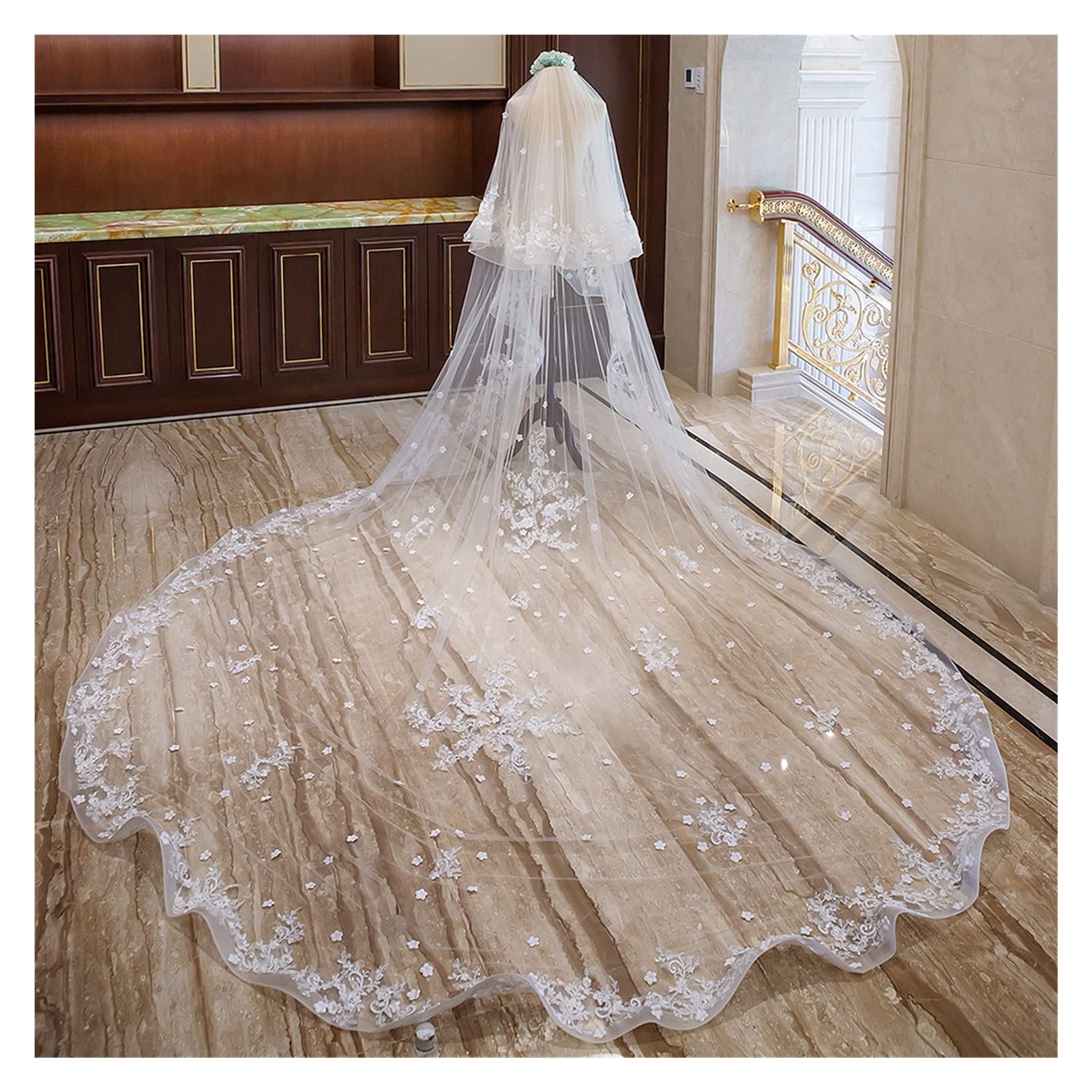 Luxury Lace Applique Bridal Veil for Wedding - 400cm Ivory Wedding Veil for Brides | Perfect for Church Ceremony, Outdoor Wedding & Photography