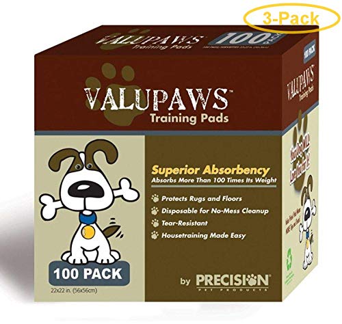 Precision Pet ValuPaws Training Pads 22x22 Inches - 300 Count (3 Packs of 100) Super Absorbent Puppy Pee Pads for Dogs, Housebreaking, Crate Training & Indoor/Outdoor Use