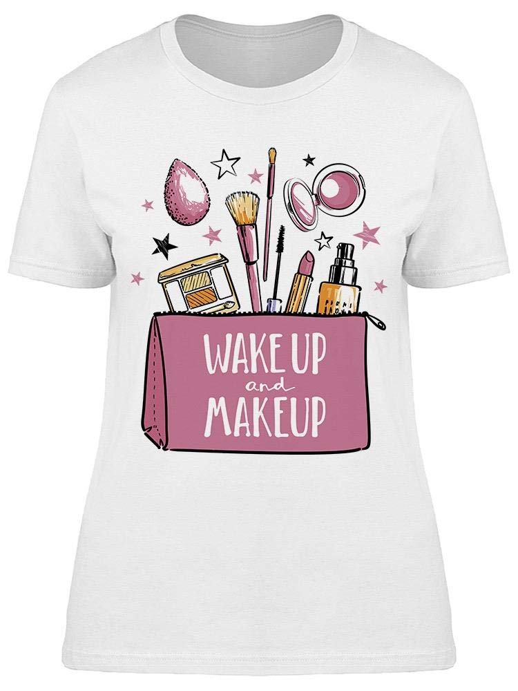 Smartprints Wake Up and Make Up Beauty Kit Tee for Women - Cute Graphic Sleep Shirt for Morning Routines & Beauty Enthusiasts