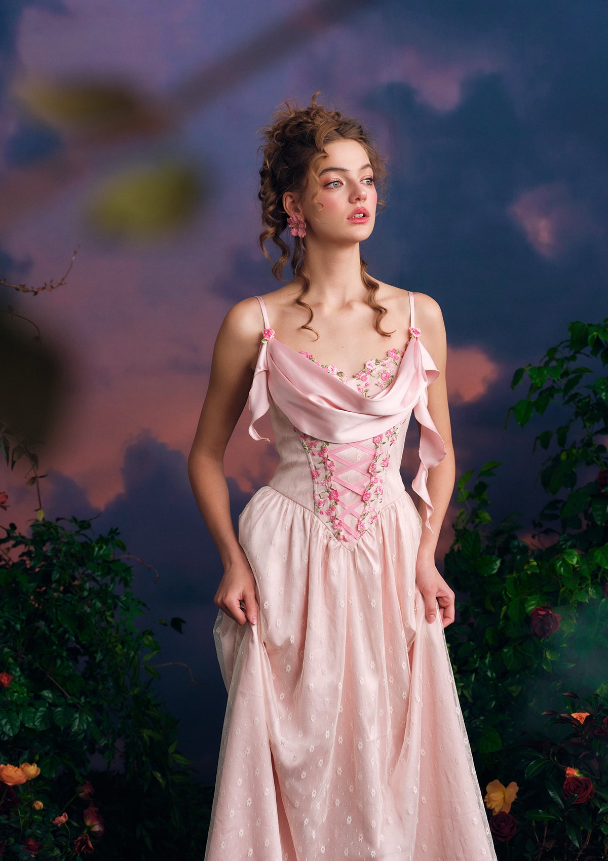 Elegant Tuberose Floral Lace Corset Dress for Women - Perfect for Vintage Tea Parties, Romantic Dates & Boho Weddings