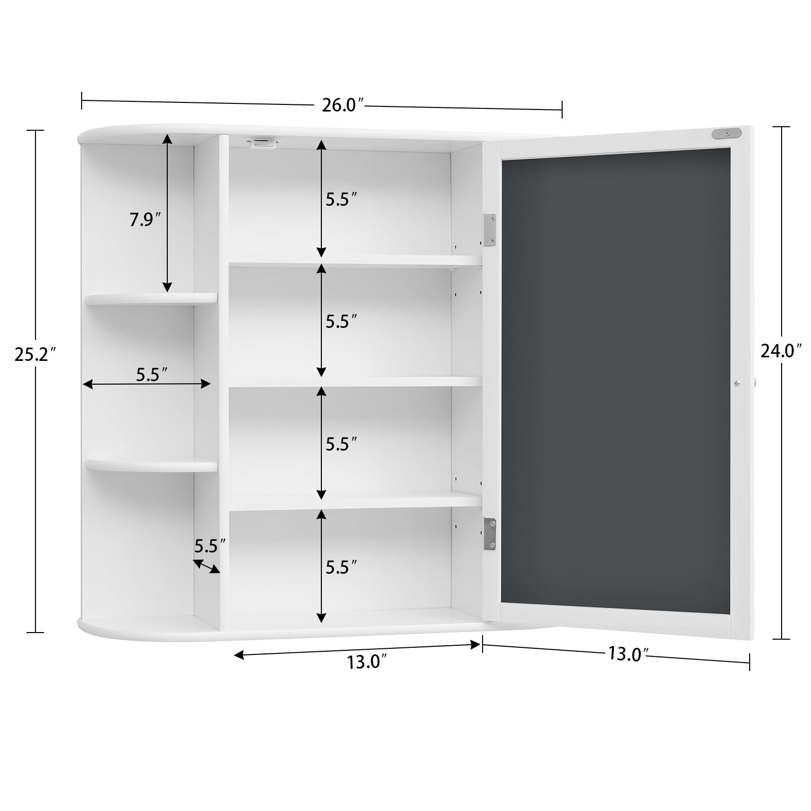 Iwell White Wall Mounted Bathroom Medicine Cabinet with Mirror - 2 Adjustable & 6 Open Shelves for Storage Organization - Perfect for Bathroom, Bedroom, or Entryway Storage Solutions