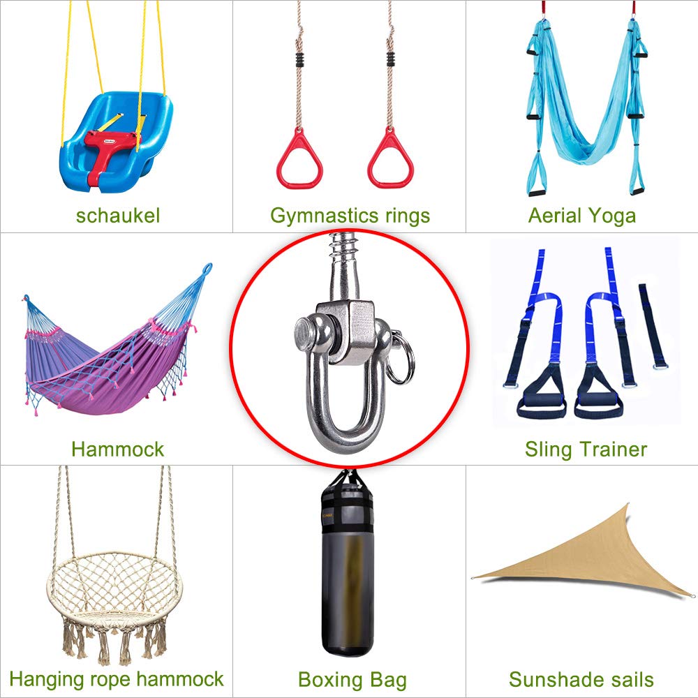 SELEWARE 2 Pack Heavy Duty Stainless Steel Swing Hangers - Universal Swing Set Hooks for Porch Swings, Hammock Chairs, Heavy Bags, Yoga Silk & Gymnastics Rings - Perfect for Backyard, Gym & Outdoor Activities