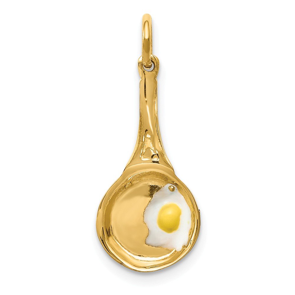 14K Solid Yellow Gold Frying Pan Pendant with Enameled Egg Charm - 24mm x 10mm - Perfect for Cooking Enthusiasts & Unique Jewelry Gifts