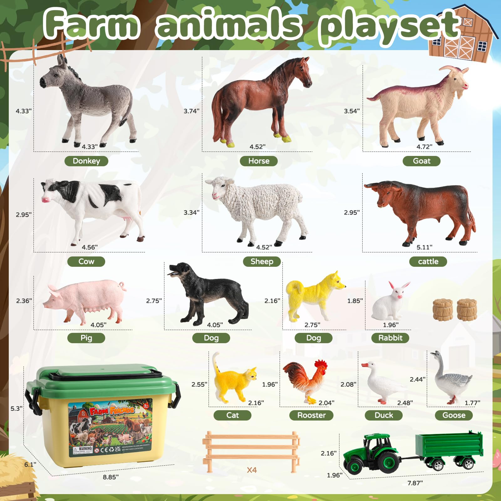 23 PCS Realistic Farm Animal Toys Set with Tractor & Fence - Educational Learning Playset for Toddlers Kids Ages 3-5 | Perfect for Preschool Playtime, Farm-Themed Parties & Early Childhood Development