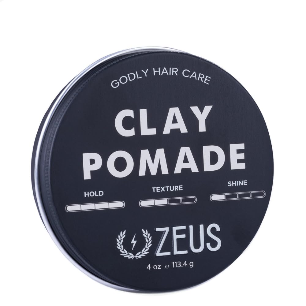 ZEUS Clay Pomade for Men - Strong Hold Styling Hair Wax, 4 oz - Perfect for Textured, Messy & Sleek Hairstyles