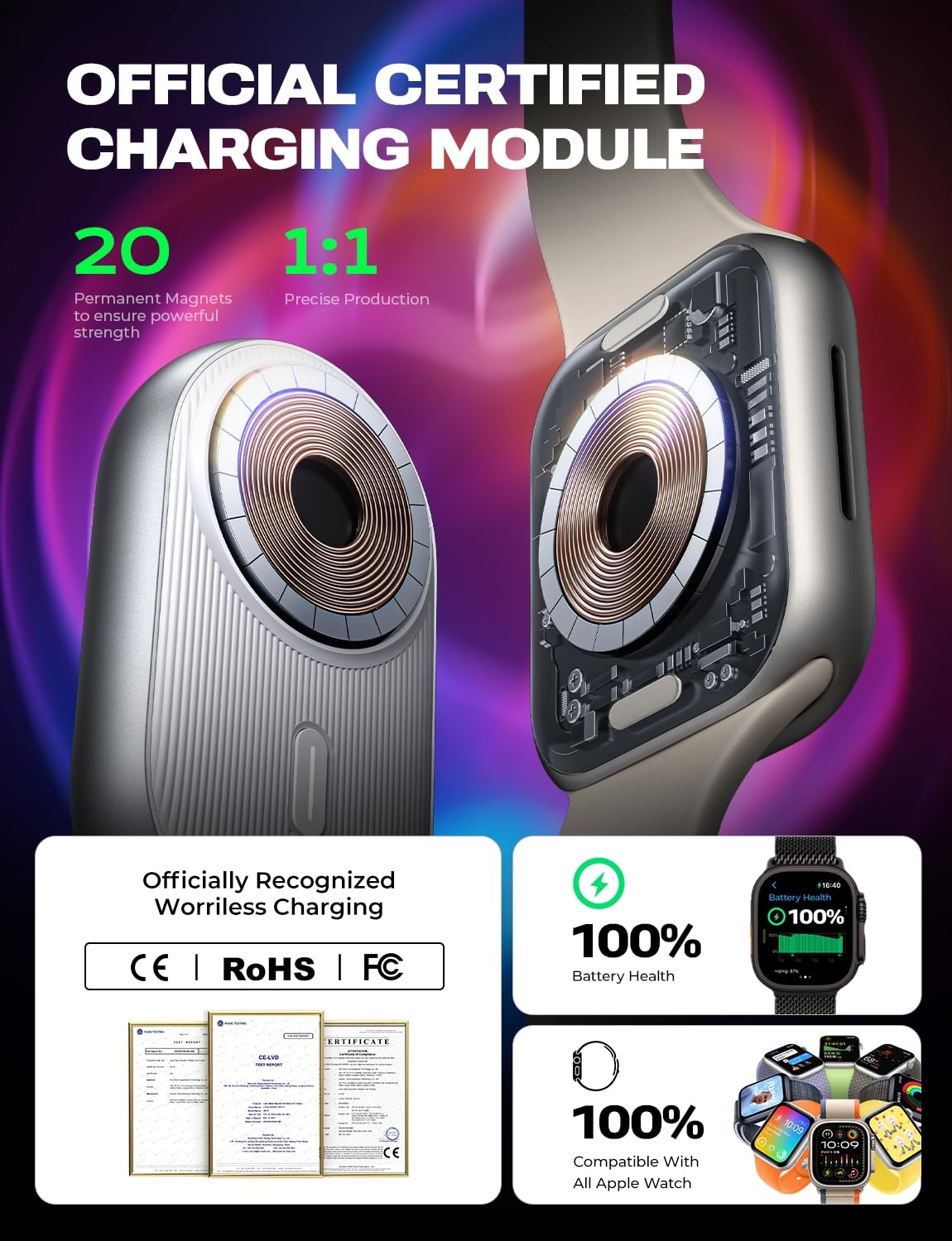 LISEN Portable 1200mAh Wireless Keychain Charger for Apple Watch Series 10/9/8/7/6/5/4/SE/Ultra - Fast Charging Power Bank | Perfect for Travel, Gym & On-the-Go Charging