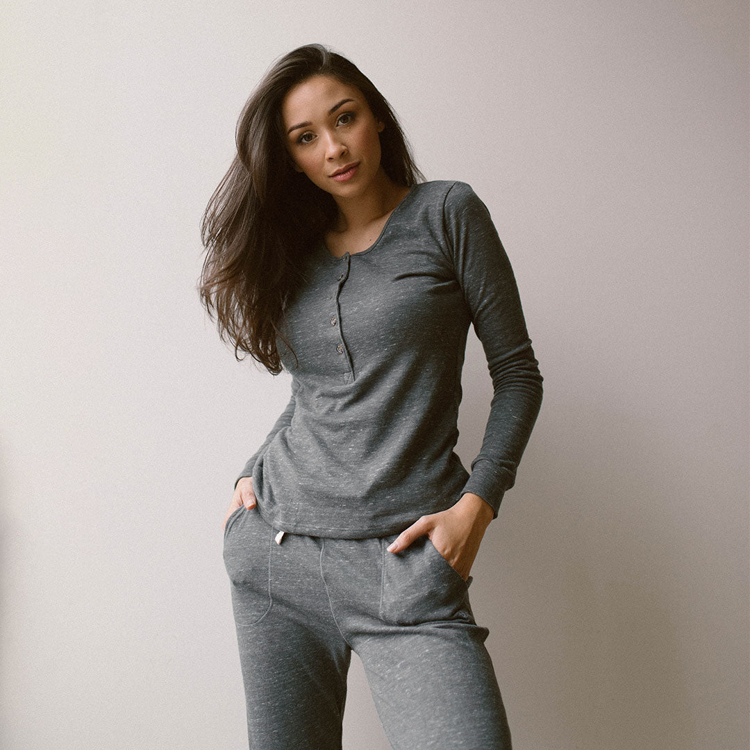 Cozy Cabin Fever Henley Shirt for Men - Soft Heather Grey Cotton Blend - Perfect for Casual Wear & Outdoor Adventures