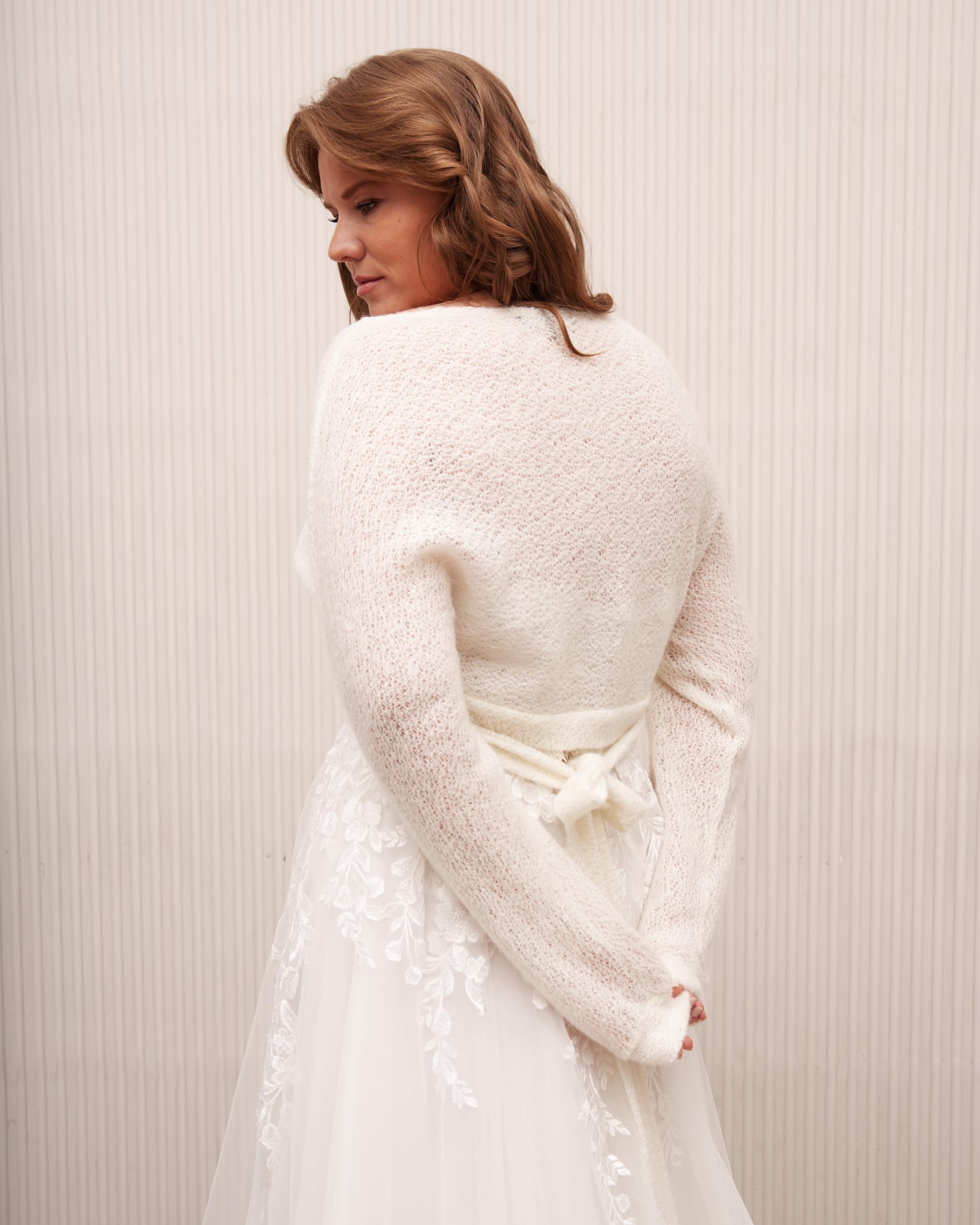 Elegant White Tie Wrap Bridal Cardigan - Cropped Wedding Sweater for Dresses, Plus Size X-Large Available | Perfect for Bridal Showers, Weddings & Special Occasions