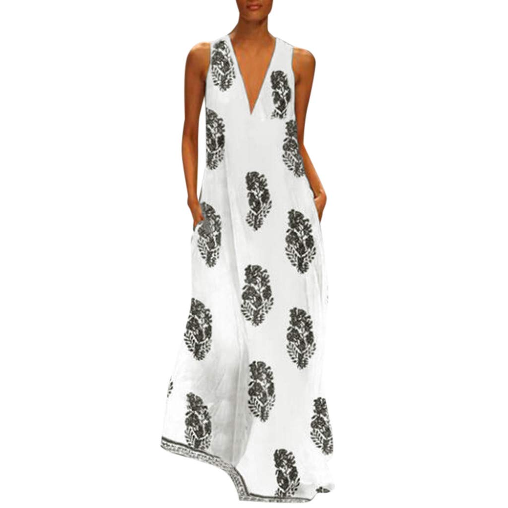 Women's Floral Sleeveless Sundress - V Neck Summer Maxi Dress for Beach, Vacation & Daily Wear | Plus Size Strapless Long Dress
