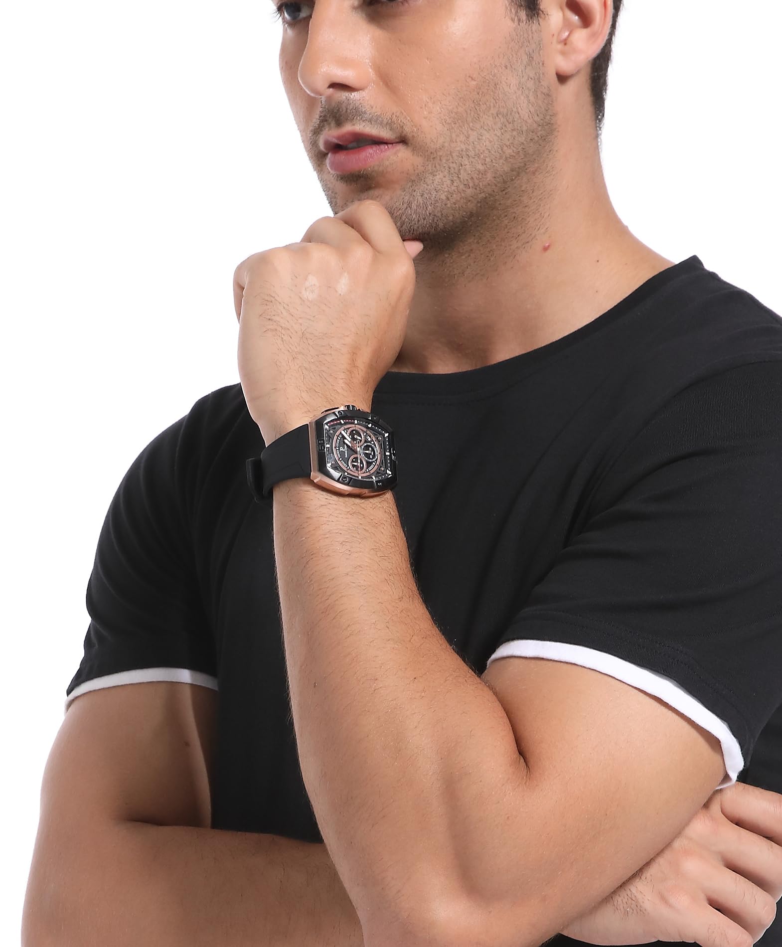 Luxury Men's Paras Crown Tonneau Chronograph Watch - 5ATM Waterproof Stainless Steel Analog Quartz Wristwatch for Business, Casual & Formal Occasions