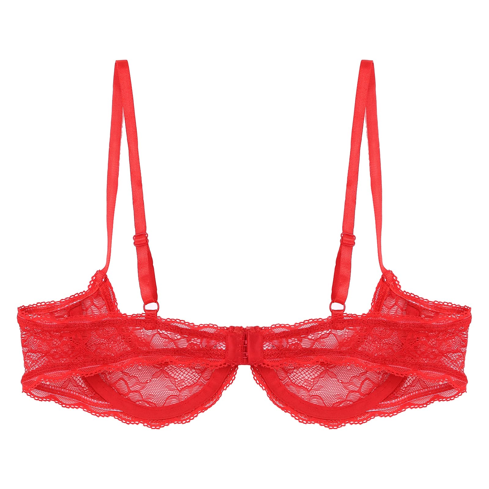 Women's Mesh Sheer Lace Bralette Push Up Underwire Bra - Sexy 1/4 Cup Shelf Bra Top for Everyday Wear & Date Night Outfits