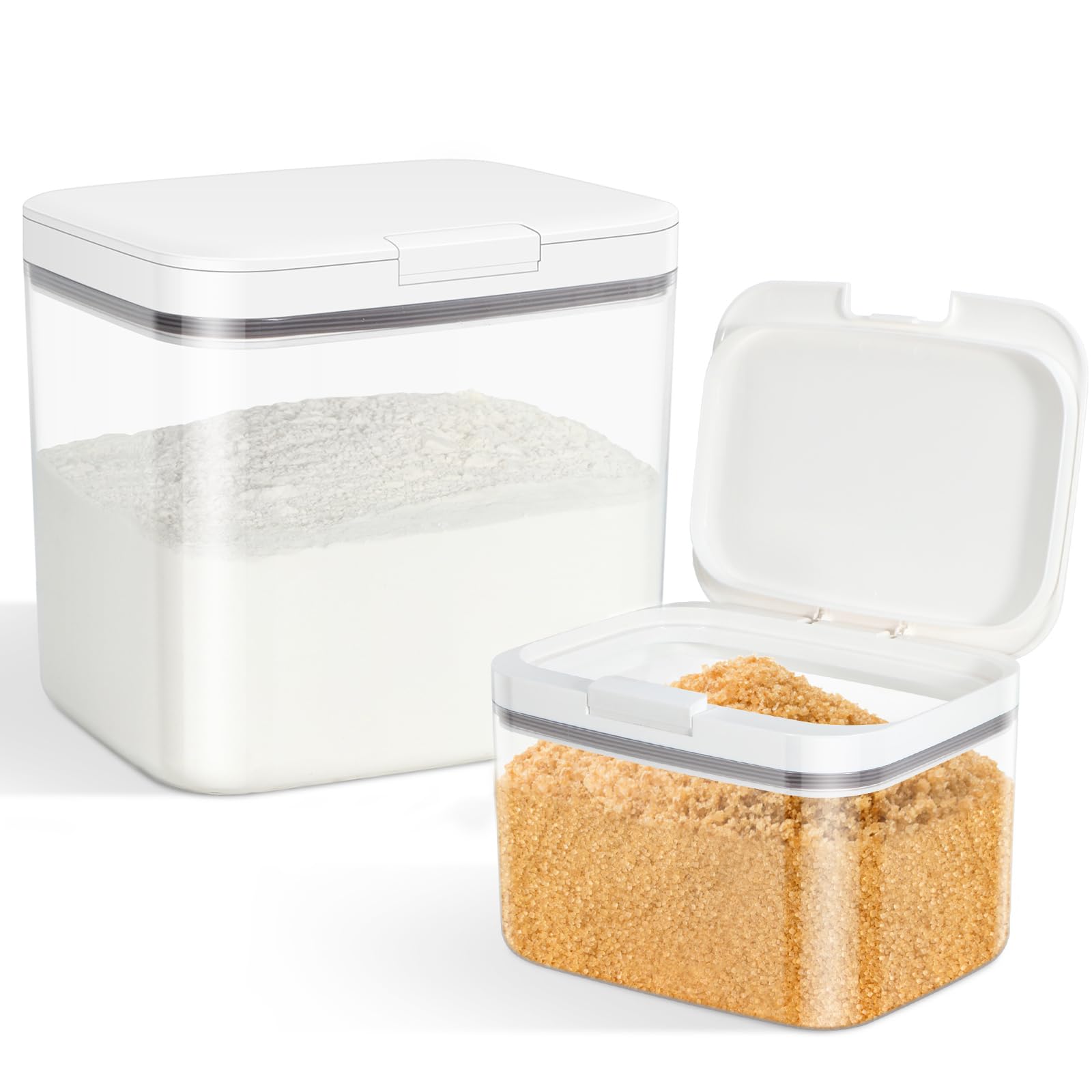 2-Pack Flour Sugar Storage Containers (2.9 Qt + 4.75 Qt) with Pop-to-Flip Lids - Airtight Food Storage for Rice, Dog Food, Treats & Kitchen Organization | Perfect for Pantry, Baking & Pet Food Storage