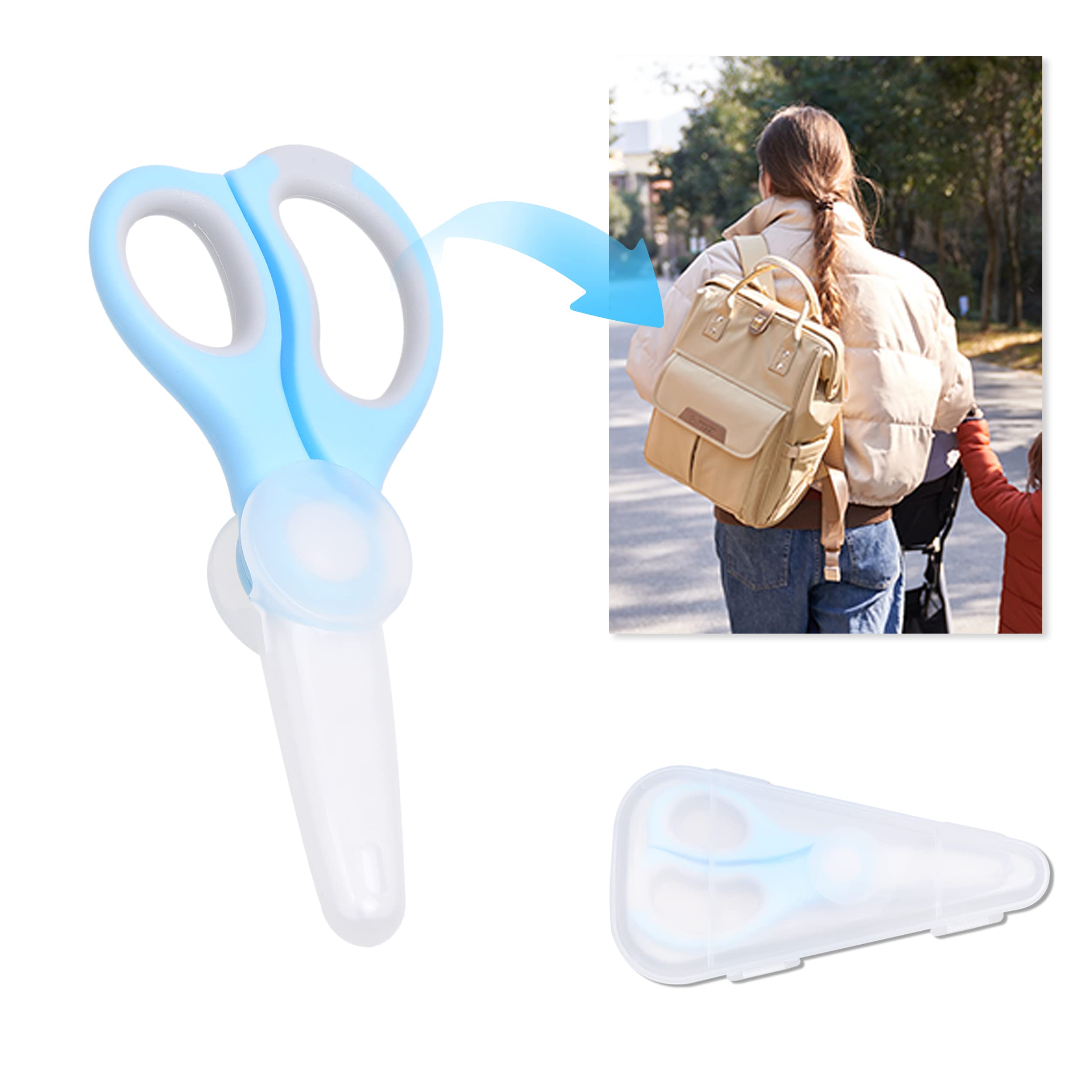 Kare & Kind Ceramic Baby Food Scissors - Safe & Easy Cutting Tool for Infants - Includes Dust Cover & Storage Case - Perfect for Noodles, Meat, Chicken, Vegetables & Fruits - Ideal for Home, Travel & Daycare Use (Blue, 1 Pack)