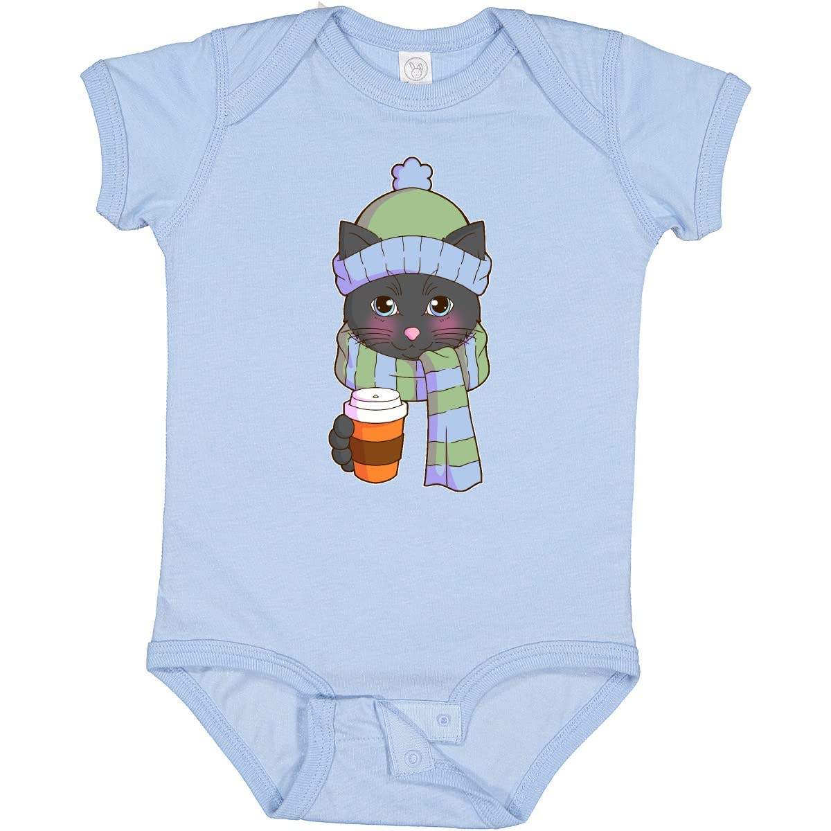 Inktastic Adorable Black Cat in Scarf & Hat Baby Bodysuit - Soft Cotton Onesie for Infants, Cute Holiday Outfit for Christmas & Winter Photos