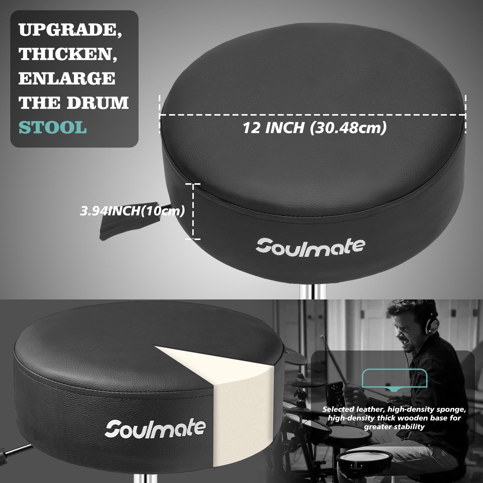**Adjustable Hydraulic Drum Throne Stool with Padded Seat – Portable Folding Drum Chair for Kids & Beginners – Black | Perfect for Home Practice, Studio Sessions & Live Performances**