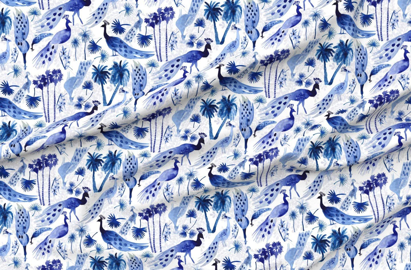 Peacock Print Velvet Fabric by The Yard - Blue & White Chinoiserie Upholstery Material for Home Decor, Nursery & Apparel | Perfect for Curtains, Pillows & Fashion Sewing Projects
