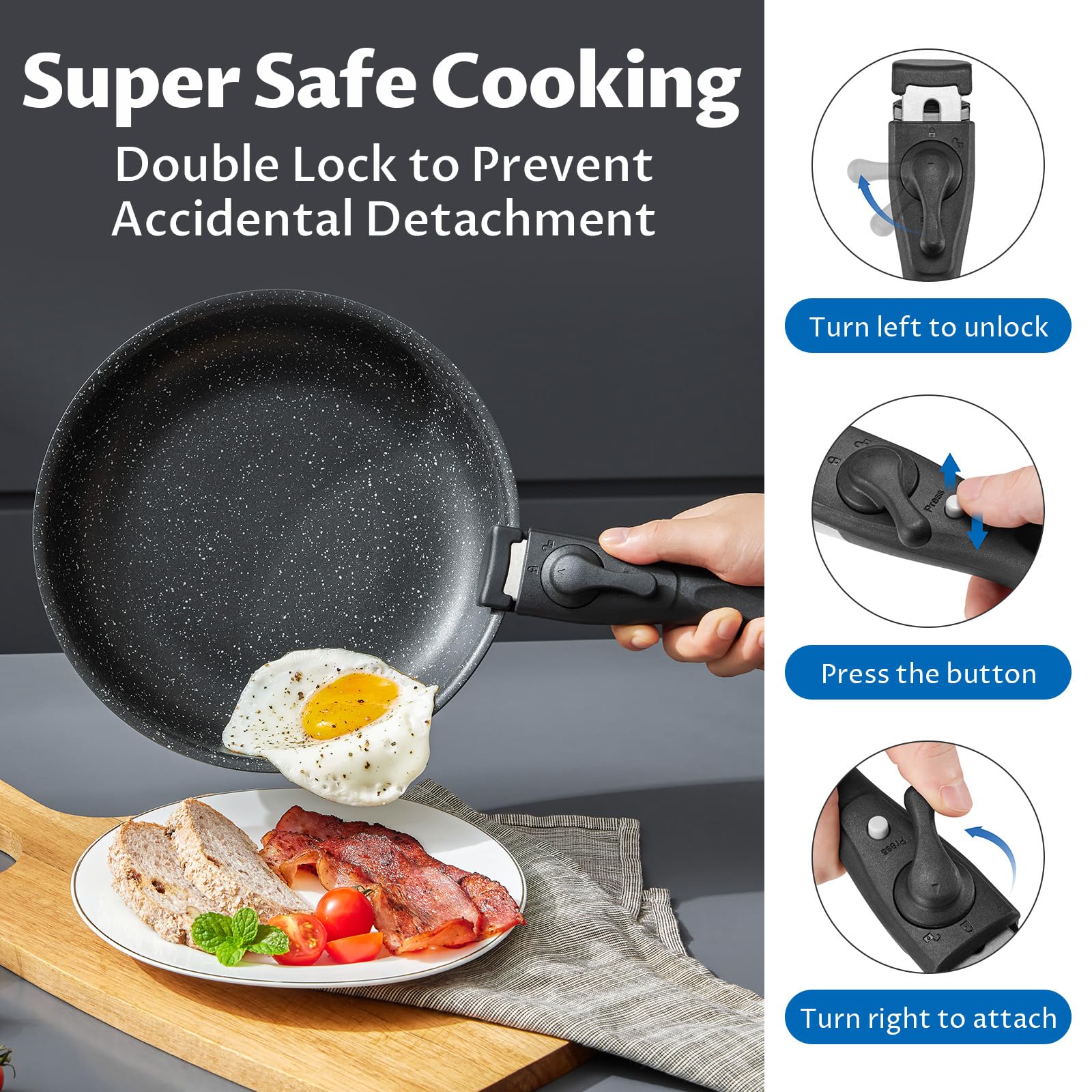 BEZIA 10-Piece Nonstick Induction Cookware Set with Removable Handles - PFAS Free Pots & Pans for Gas, Electric & Induction Hobs - Stackable, Dishwasher & Oven Safe - Perfect for Small Kitchens, RVs & Dorm Cooking