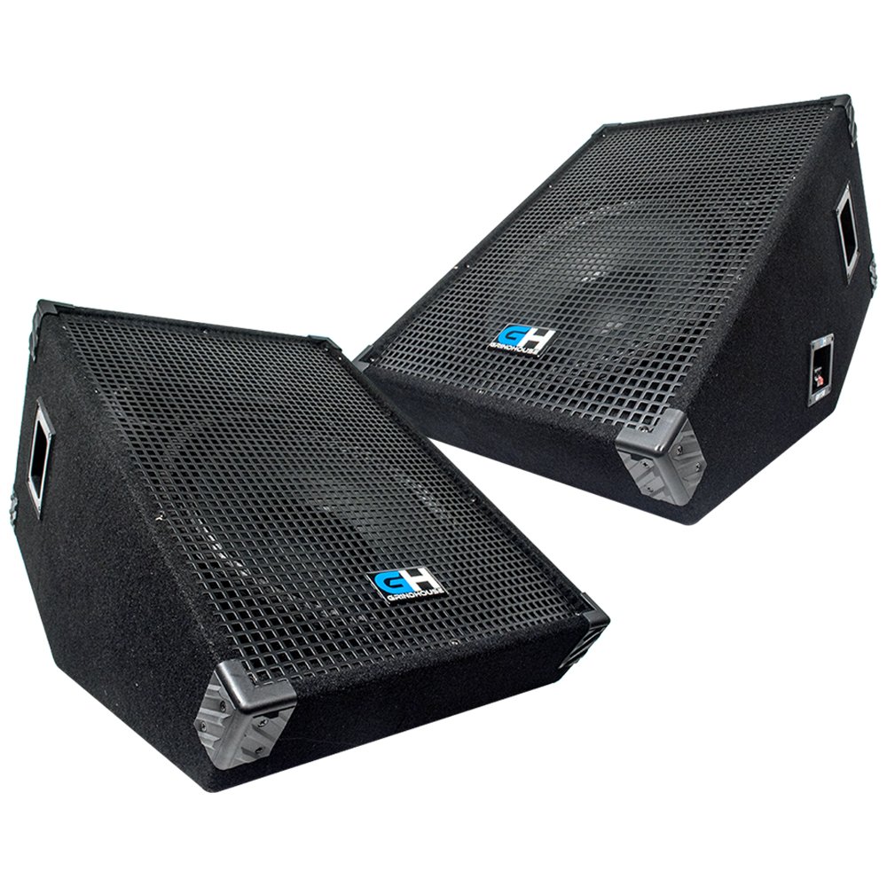 Grindhouse GH15M-Pair 15 Inch Passive Wedge Floor Monitors - 400 Watts RMS Each - PA, DJ, Studio, Live Sound - Ideal for Stage Performances, Events, and Professional Audio Setups