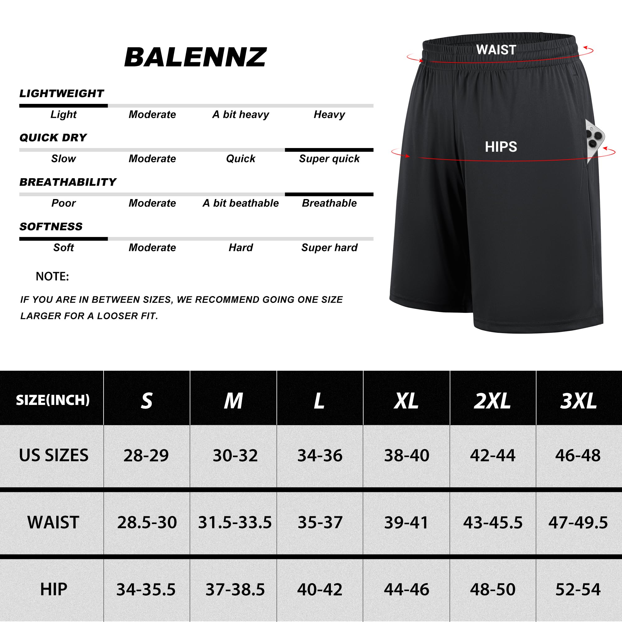 BALENZZ Men's Basketball Shorts - Quick Dry Workout Gym Shorts with Pockets - Athletic Running Shorts for Men | Perfect for Basketball, Gym, Jogging & Casual Wear