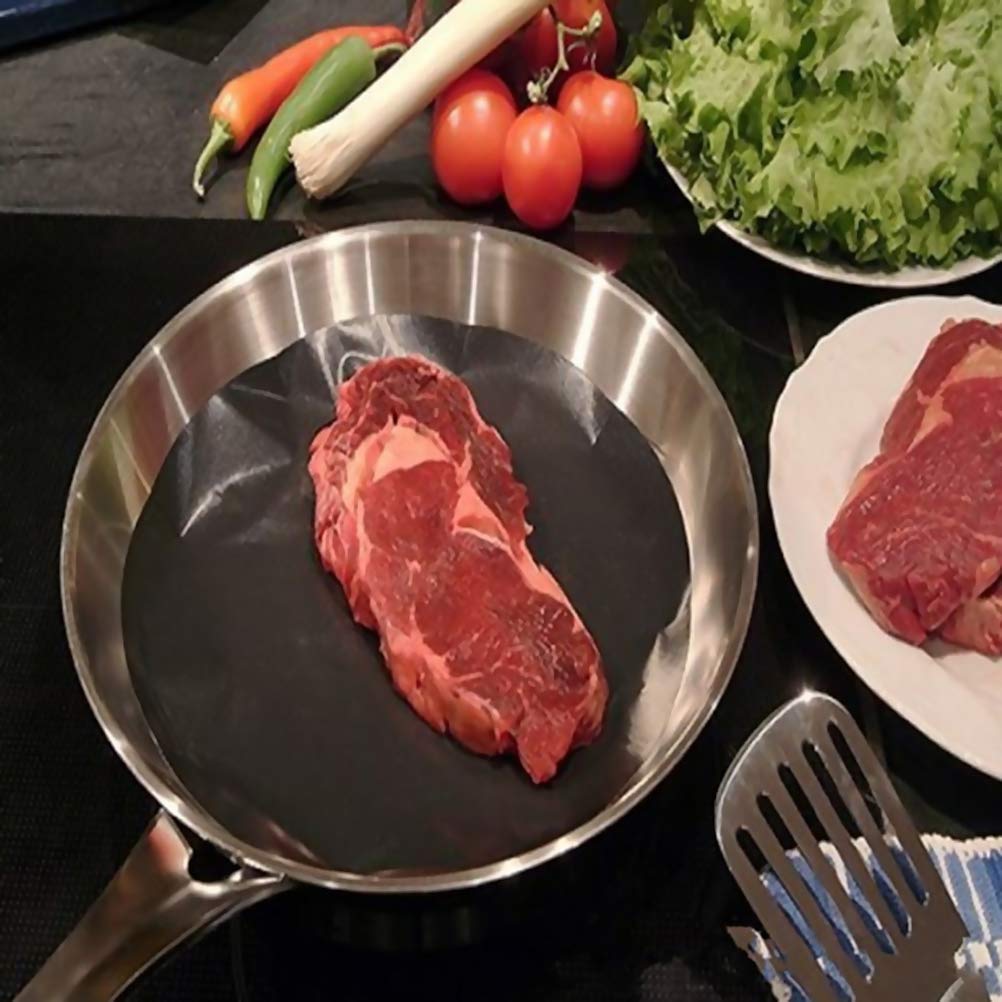 Newooh 2 Pack 24cm Round Teflon Non-Stick High Temperature Resistant Pan Liner Sheets - Perfect for Frying, Baking, BBQ & Cooking - Ideal for Kitchen, Wok & Stovetop Use