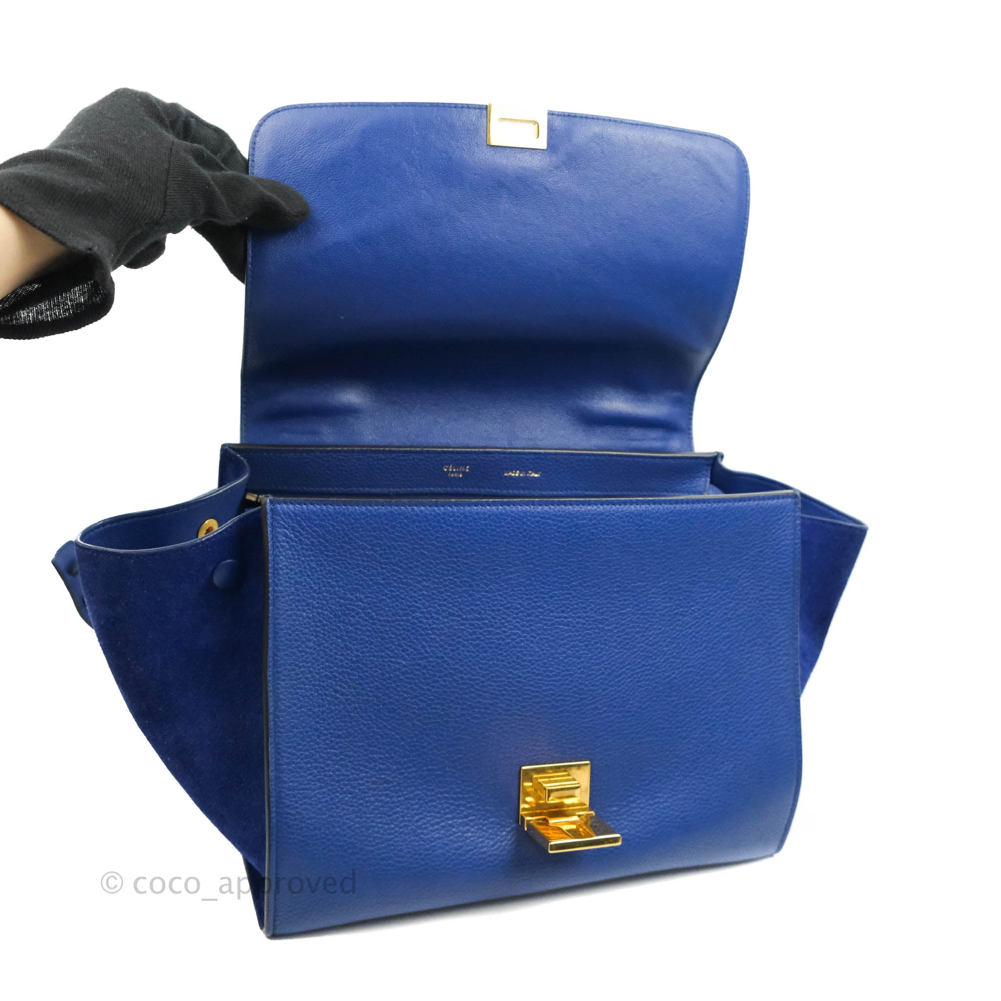 Celine Sleek Small Tri-Color Trapeze Bag in Blue Calfskin Leather - Perfect for Work, Travel & Everyday Use