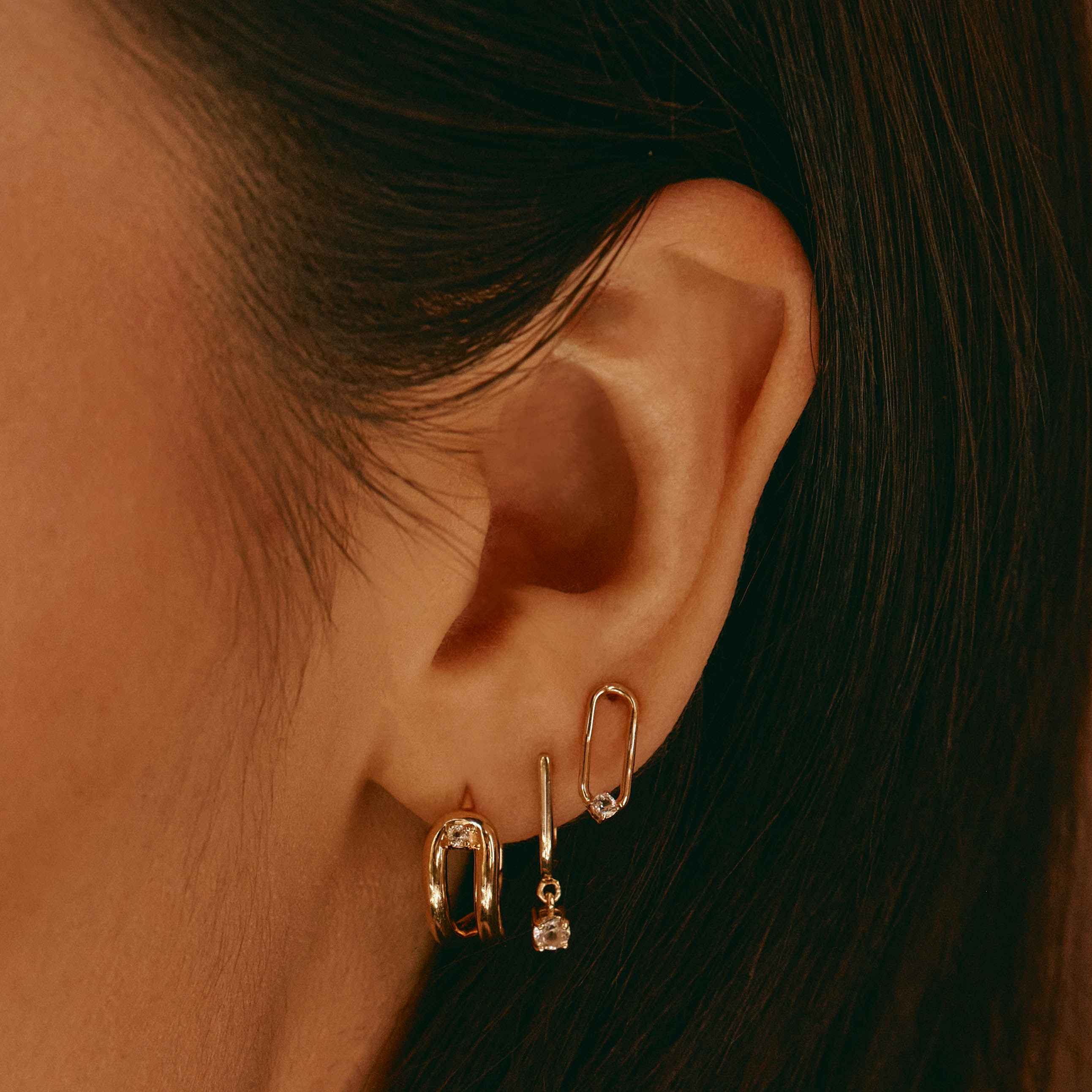 White Topaz U Hoop Drop Charm Huggie Earrings in Gold - Perfect for Everyday Wear & Special Occasions