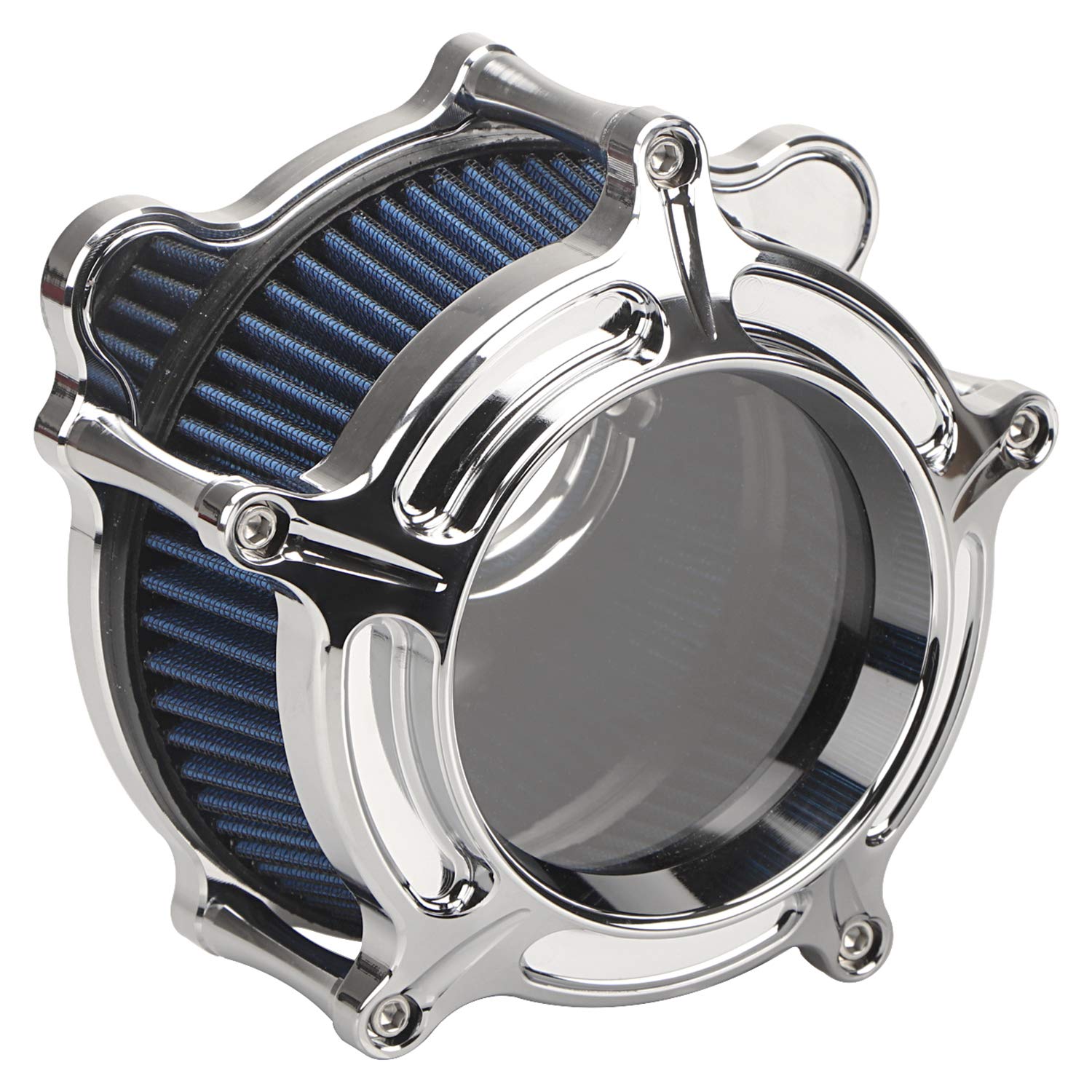 High-Performance Chrome CNC Air Cleaner Intake with Blue Filter - Compatible with Harley Dyna (1993-2016) & Softail (1993-2015) - Enhanced Engine Performance for Cruising & Long Rides
