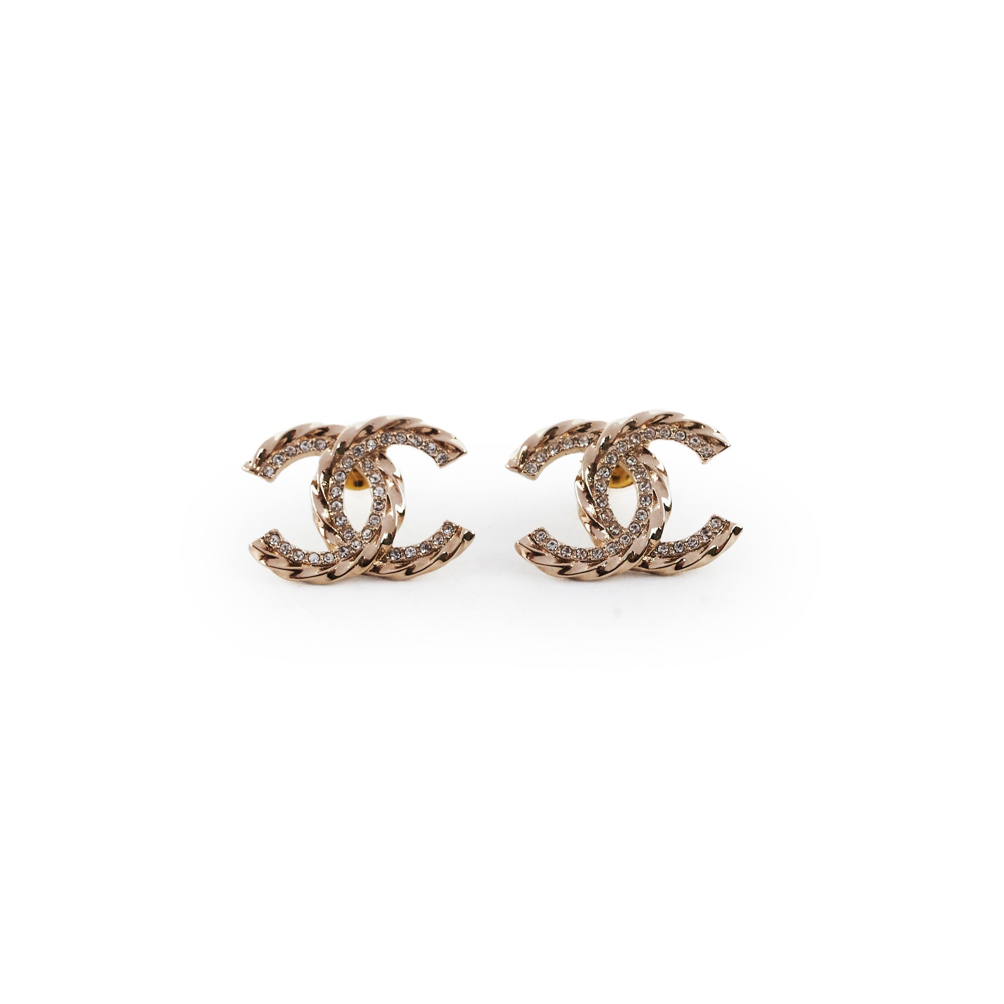 Chanel CC Logo Gold Rhinestone Earrings - Fashion Costume Jewelry for Women - Perfect for Parties, Weddings & Evening Events