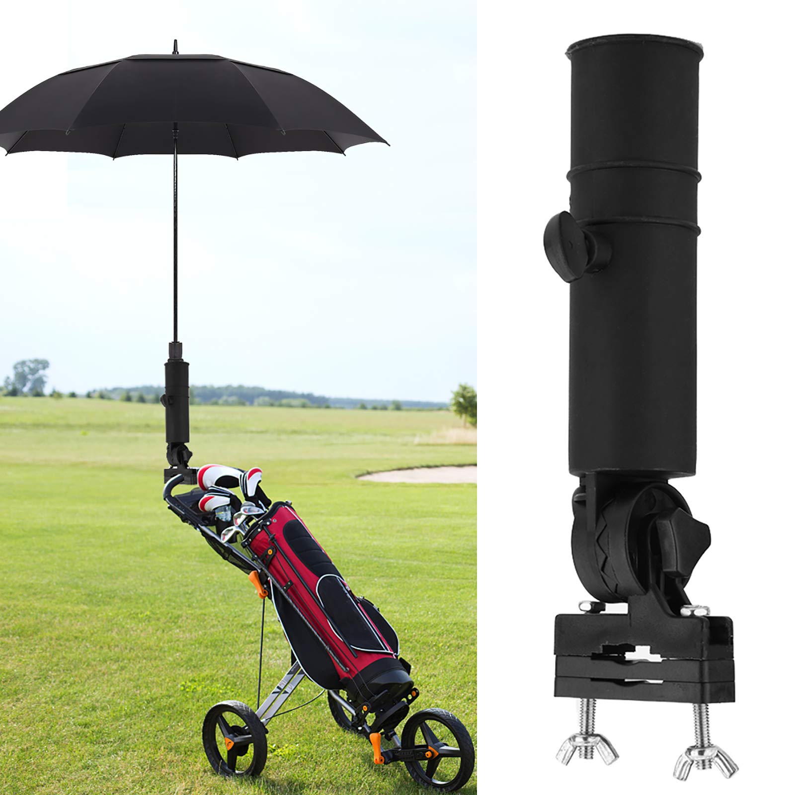 OhhGo Universal Golf Cart Umbrella Holder - Adjustable Black Golf Trolley Umbrella Stand for Golf Cart Handles | Perfect for Rainy Days & Sunny Golfing