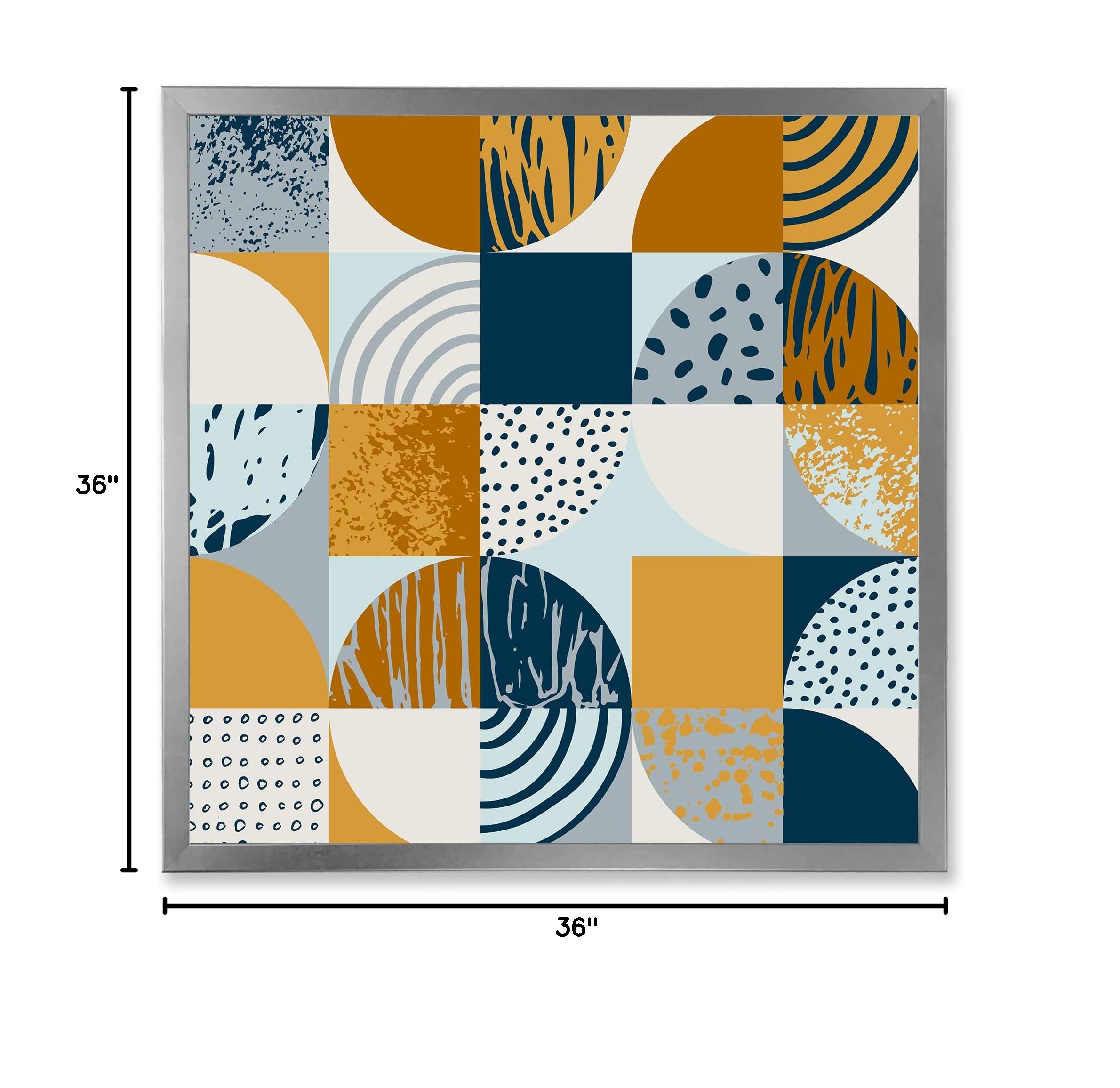 DesignQ Retro Semicircles Circles and Squares Modern Framed Wall Art - Mid Century Abstract Canvas Painting for Living Room, Bedroom & Office Decor