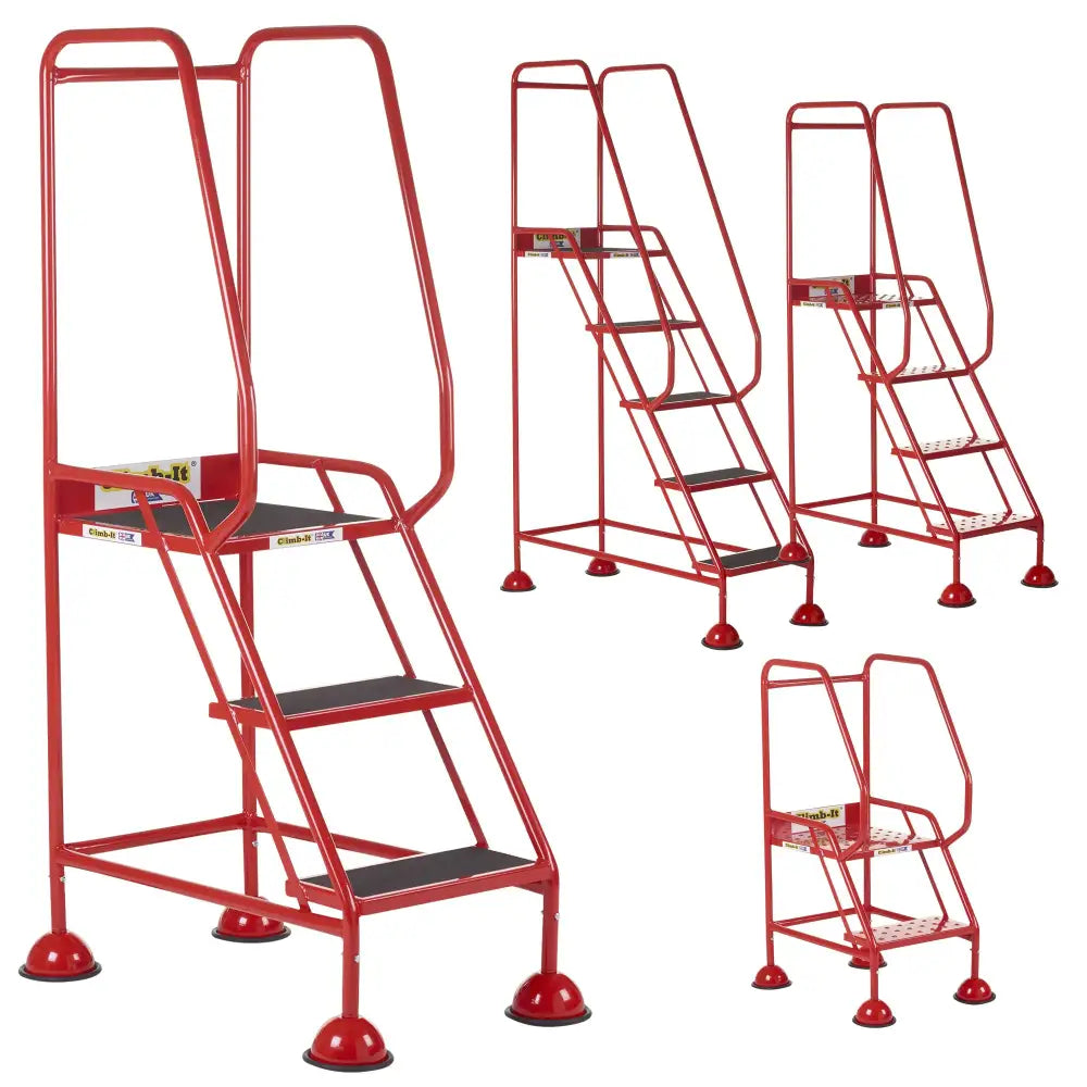 Climb It UK Domed Feet Steps - Red Non-Slip Ladder Accessories for Home, Garage, and Workshop Use