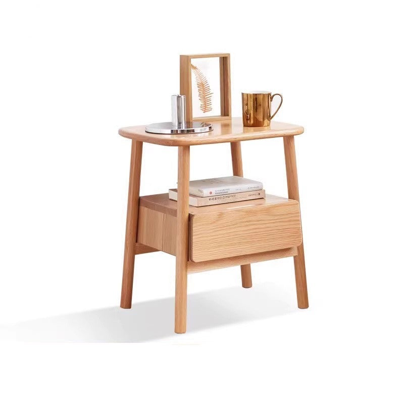 Solid Oak Wood Nightstand with Drawer - Modern Bedside Table for Small Spaces - Perfect for Bedrooms, Living Rooms, and Dorm Rooms