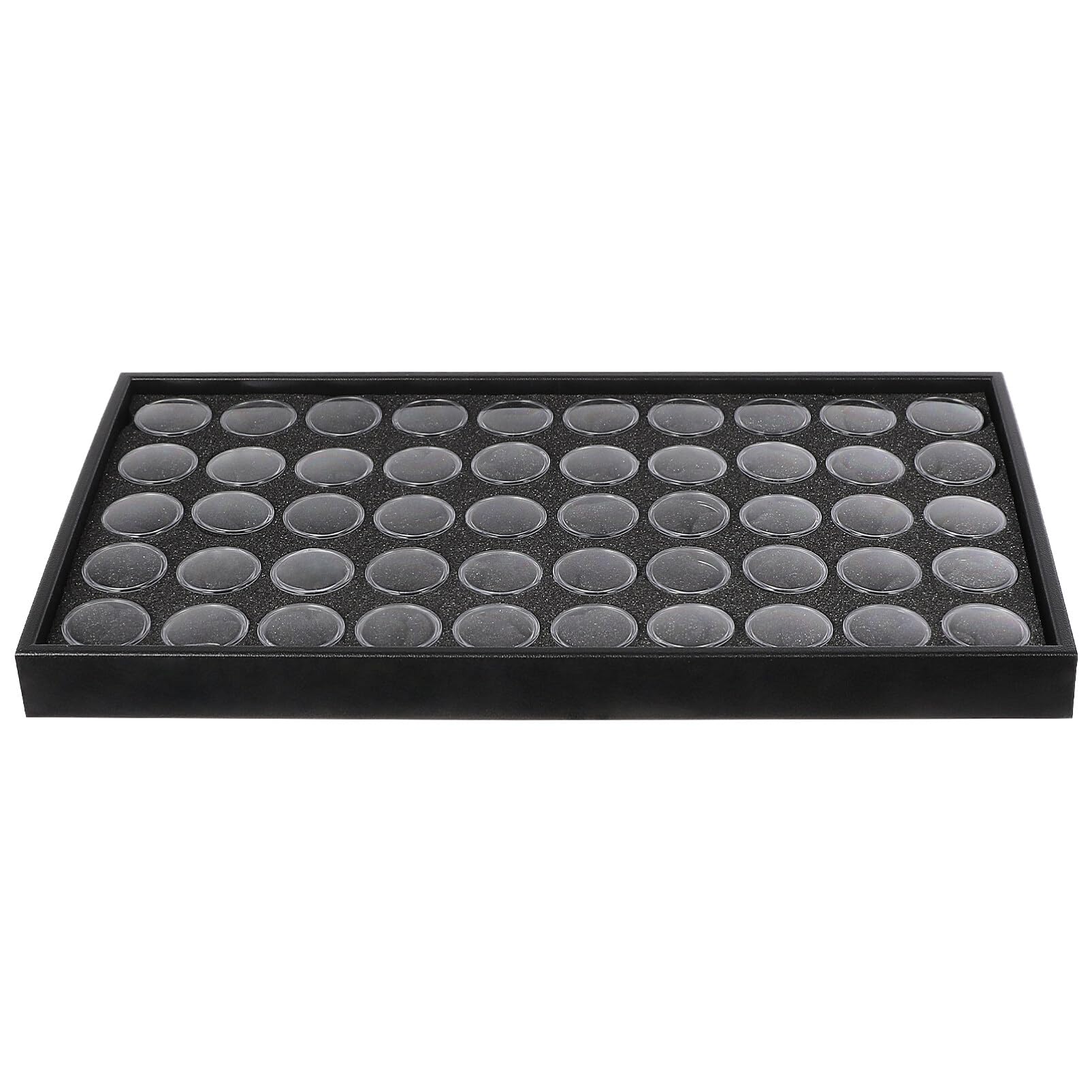 KALLORY 50 Grid Clear Plastic Round Storage Box for Nails, Diamonds, Gem Beads & Jewelry - Organizer Case for Nail Glitter, Rhinestones, Crystals & Craft Accessories (Black) | Perfect for Salon Storage, DIY Crafts & Home Organization