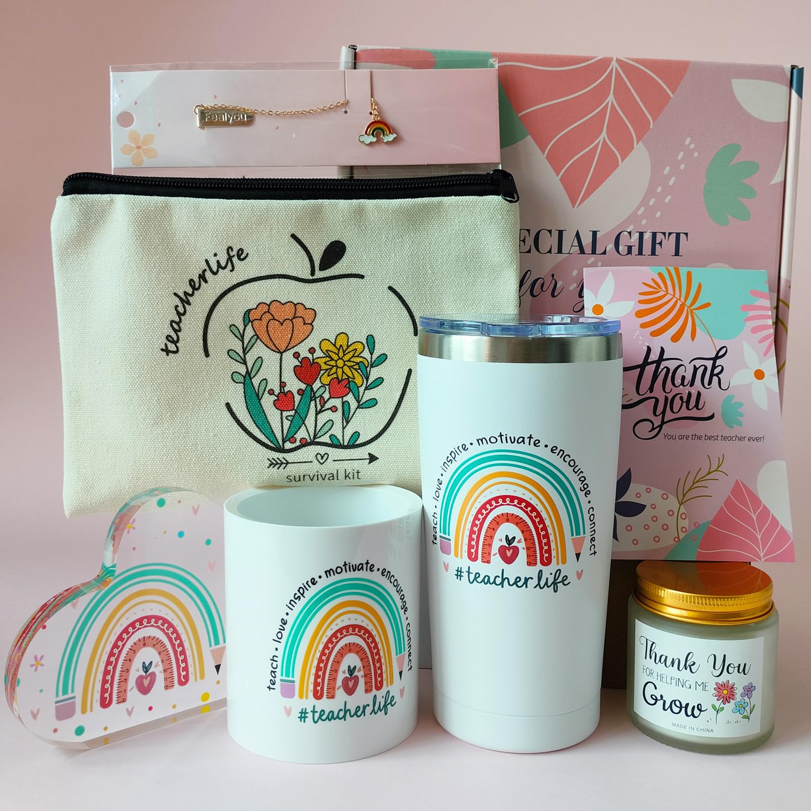 20oz Insulated Teacher Tumbler with Gift Box - Perfect Teacher Appreciation Gift for Women, Christmas, Birthday & Teachers Day - Great for Classroom, Office or Home Use