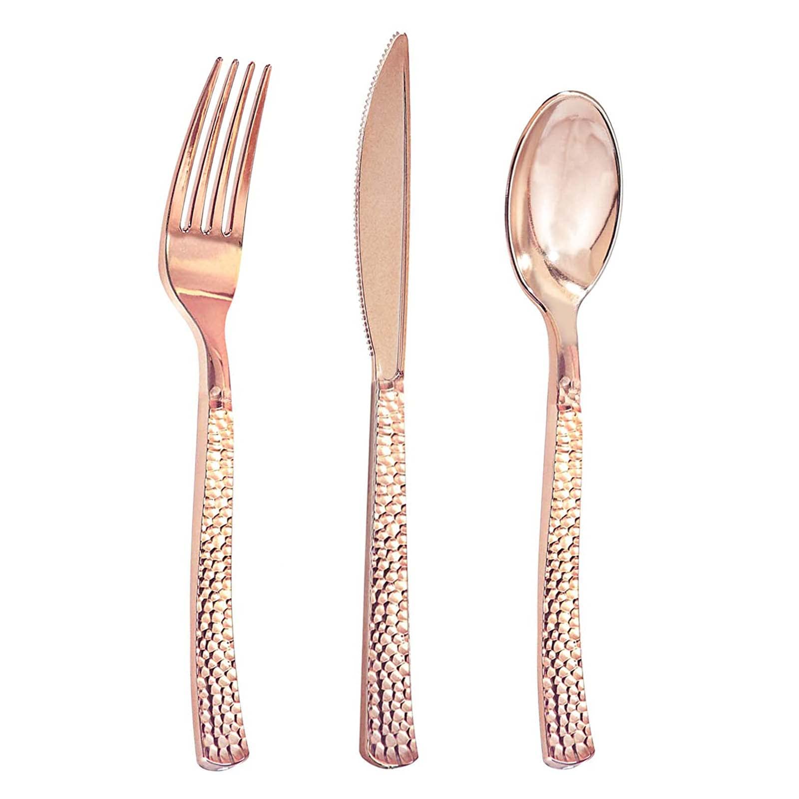 300-Piece Rose Gold Plastic Cutlery Set - Disposable Forks, Knives & Spoons (100 Each) - Elegant Party Supplies for Weddings, Birthdays, Catering & Outdoor Events