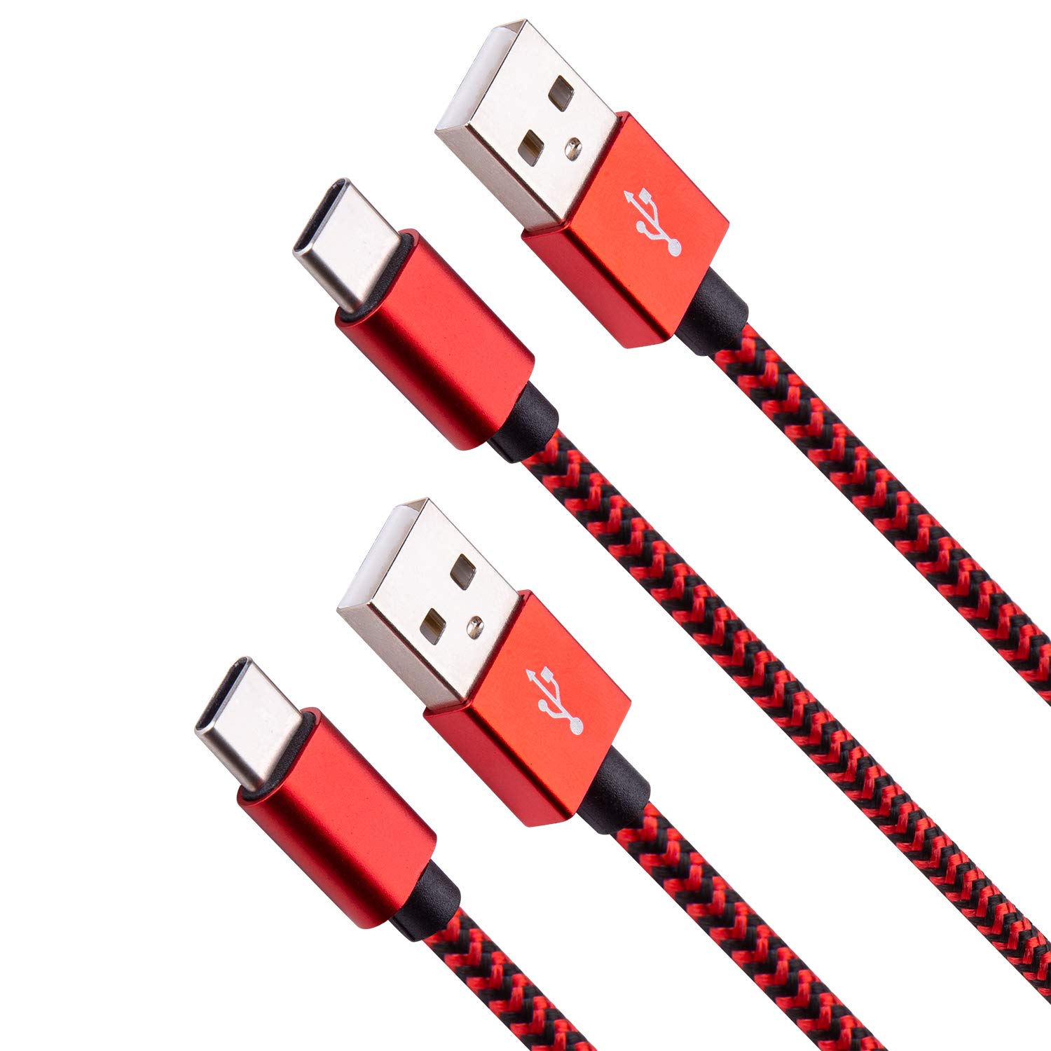 Premium 6ft USB C Charger Cable 2-Pack - Nylon Braided Fast Charging Cord for Amazon Fire 10 Tablet, Nintendo Switch Lite, Samsung Galaxy S10/S20/S8 & Type-C Smartphones (Red) - Perfect for Home, Office & Travel Charging