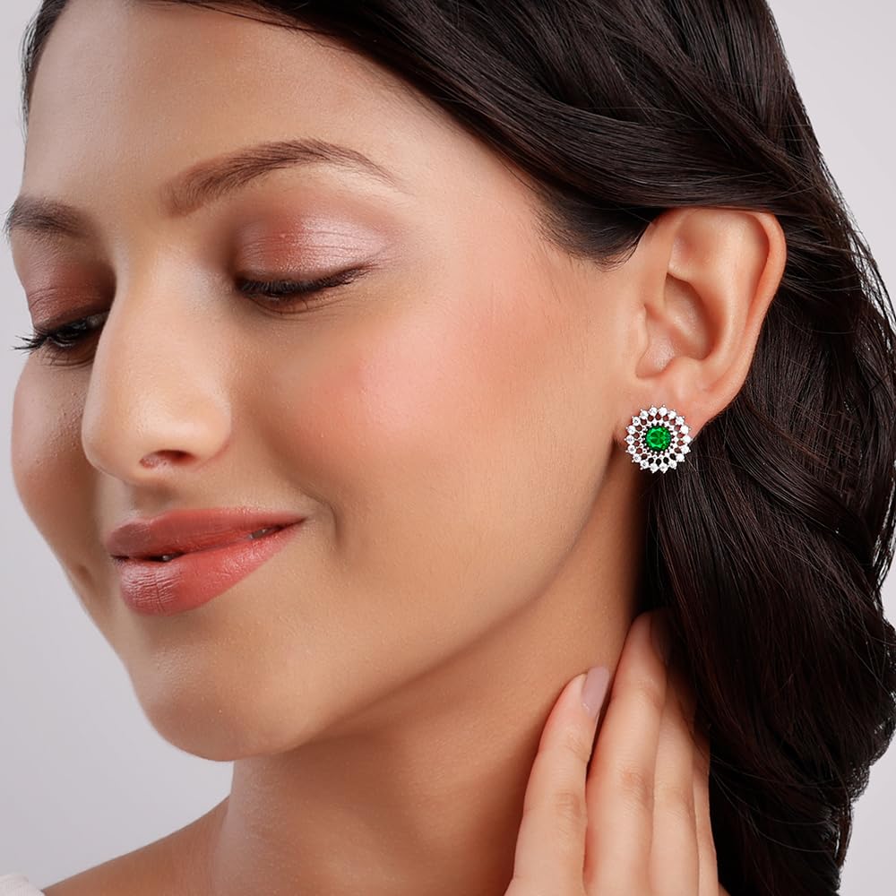 GIVA 925 Sterling Silver Zircon Emerald Stud Earrings for Women | Authentic Certified 925 Silver Jewelry | Perfect Gift for Girlfriend, Wife, Daughter | 6-Month Warranty | Ideal for Parties, Weddings, and Everyday Wear