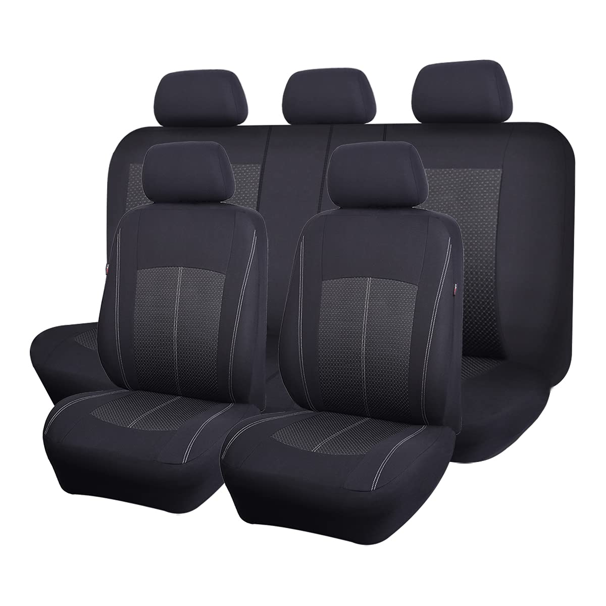 Universal Car Seat Covers Full Set - Compatible with Most Cars, Trucks, SUVs & Vans | Jacquard & Polyester Fabric | Airbag Safe | Low Back Design in Black | Perfect for Road Trips, Daily Commutes & Vehicle Protection