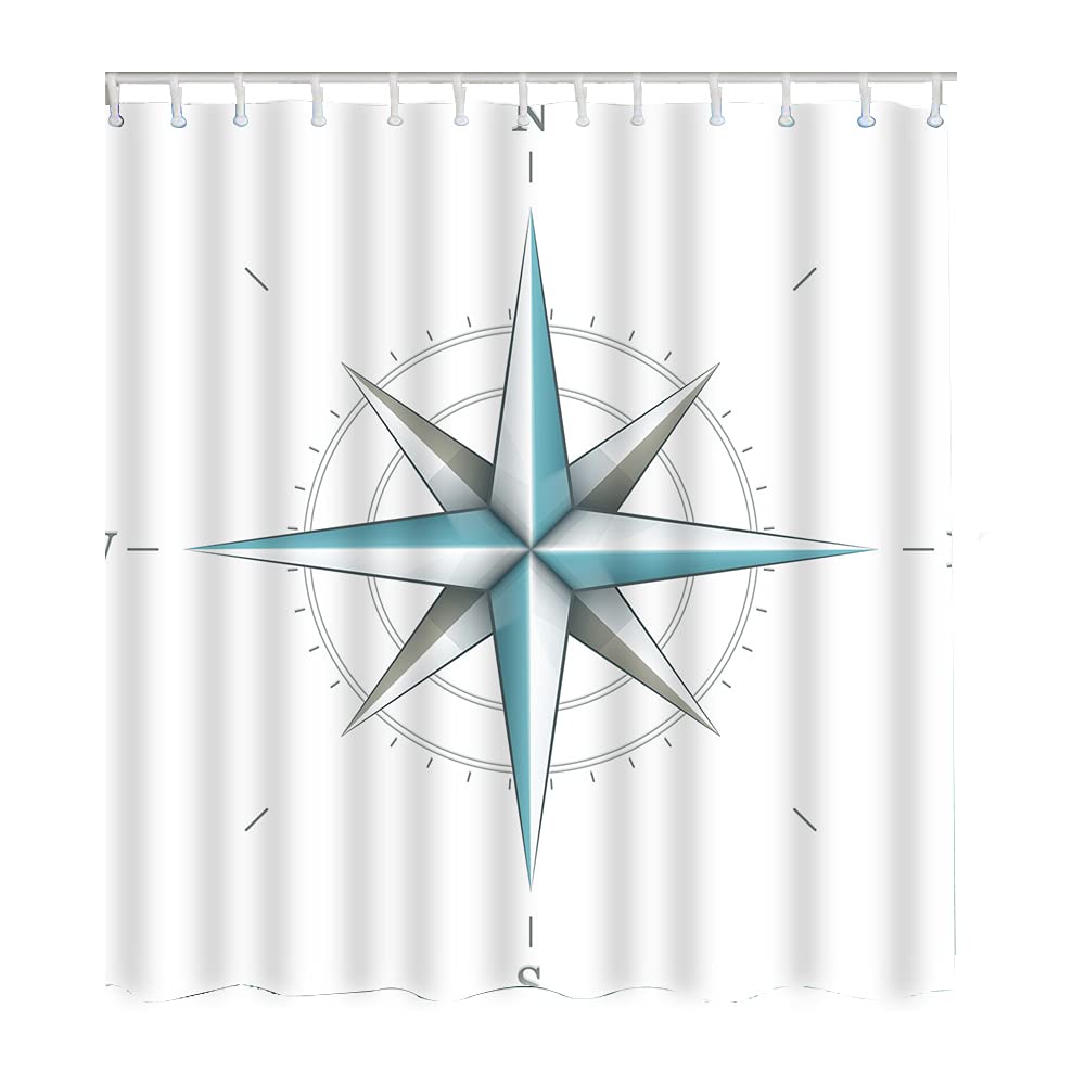 **WONDERTIFY Antique Wind Rose Shower Curtain - Nautical Star Compass Design, Waterproof Bathroom Decor, 72x84 Inches, White - Perfect for Coastal, Vintage, or Nautical Themed Bathrooms**