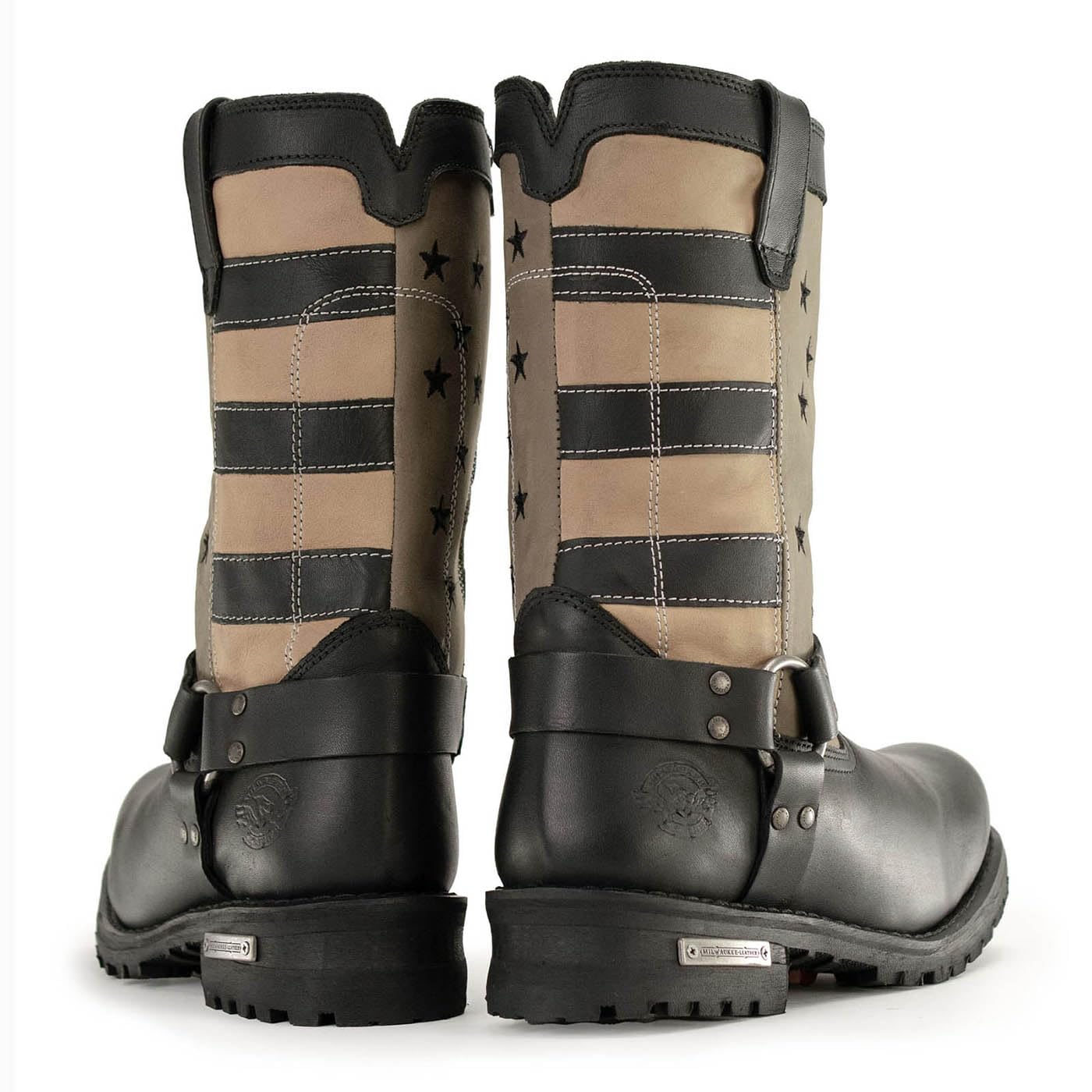 Milwaukee Leather Men's Stars and Stripes Black with Tan Motorcycle Boots - Harness Riding Boots for Men Size 7.5 (MBM9045) - Perfect for Cruising, Biker Events & Motorcycle Rides