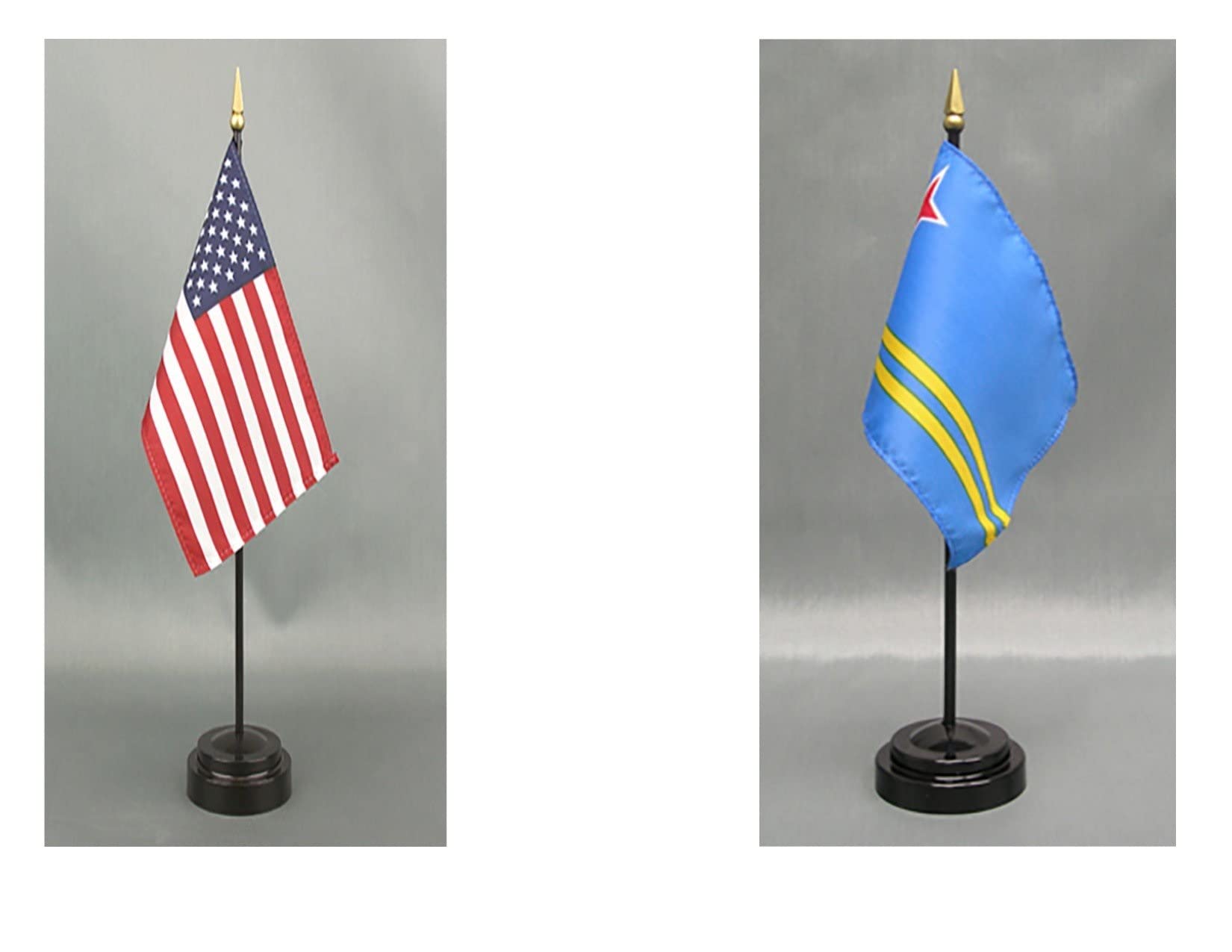 Aruba Desk Flag Set - 4x6 inch American Made Rayon Office Desk & Hand Waving Table Flags - Includes USA Flag & Aruba Flag with 2 Stands - Perfect for Office Decor, International Events & Patriotic Displays