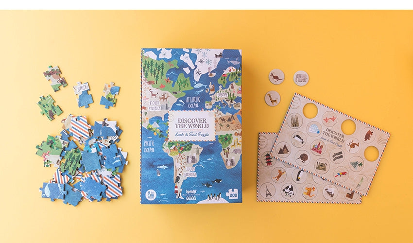 Londji Puzzle - Discover the World | Educational Wooden Jigsaw Puzzle for Kids & Adults | Perfect for Family Game Night & Classroom Learning Activities