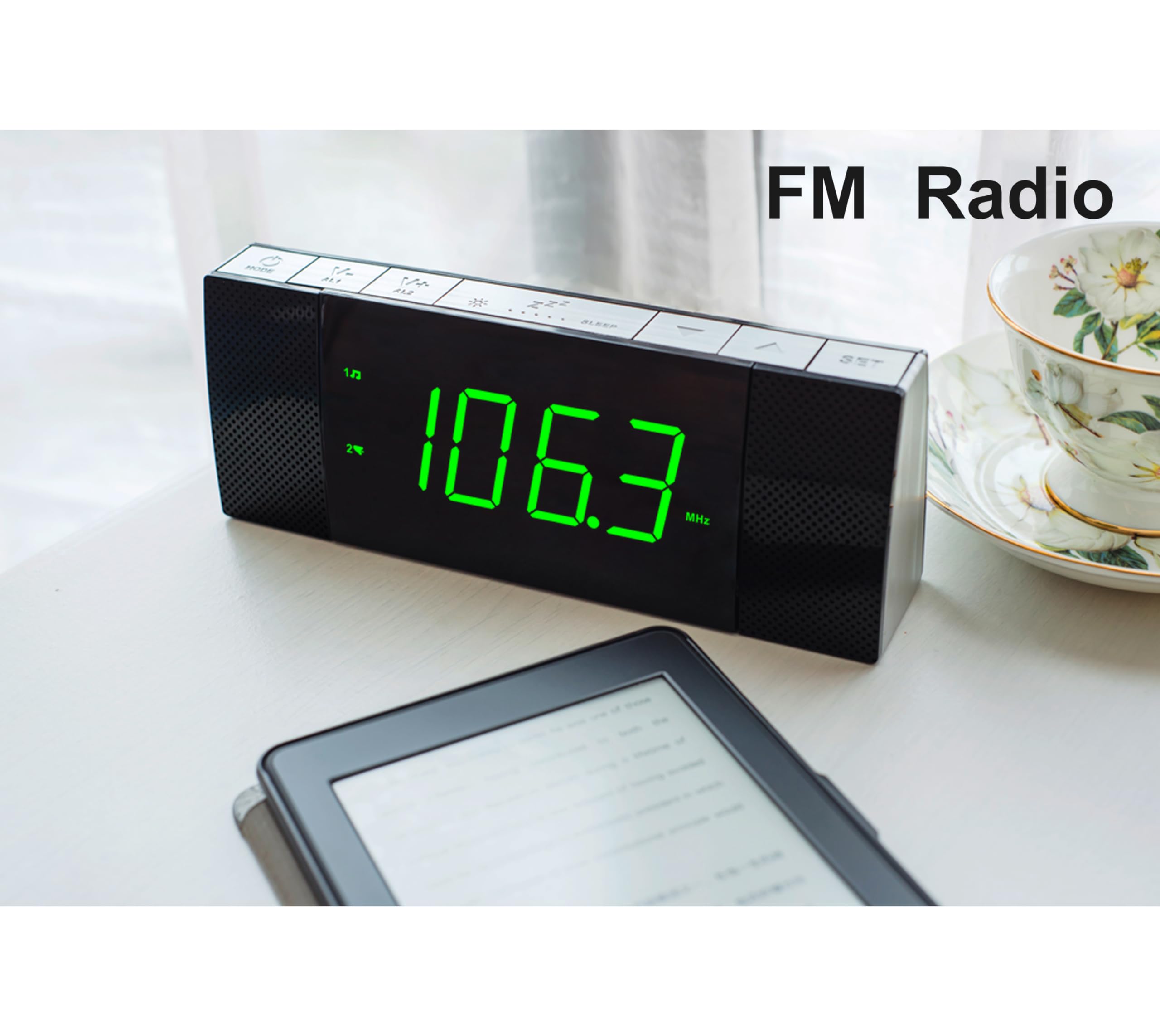 iTOMA Bluetooth Alarm Clock Radio with Dimmable Jade Green LED Display, FM Radio, Sleep Timer, Dual Alarm, Snooze Function - Perfect for Bedroom, Office, and Travel (Model CKS503U)