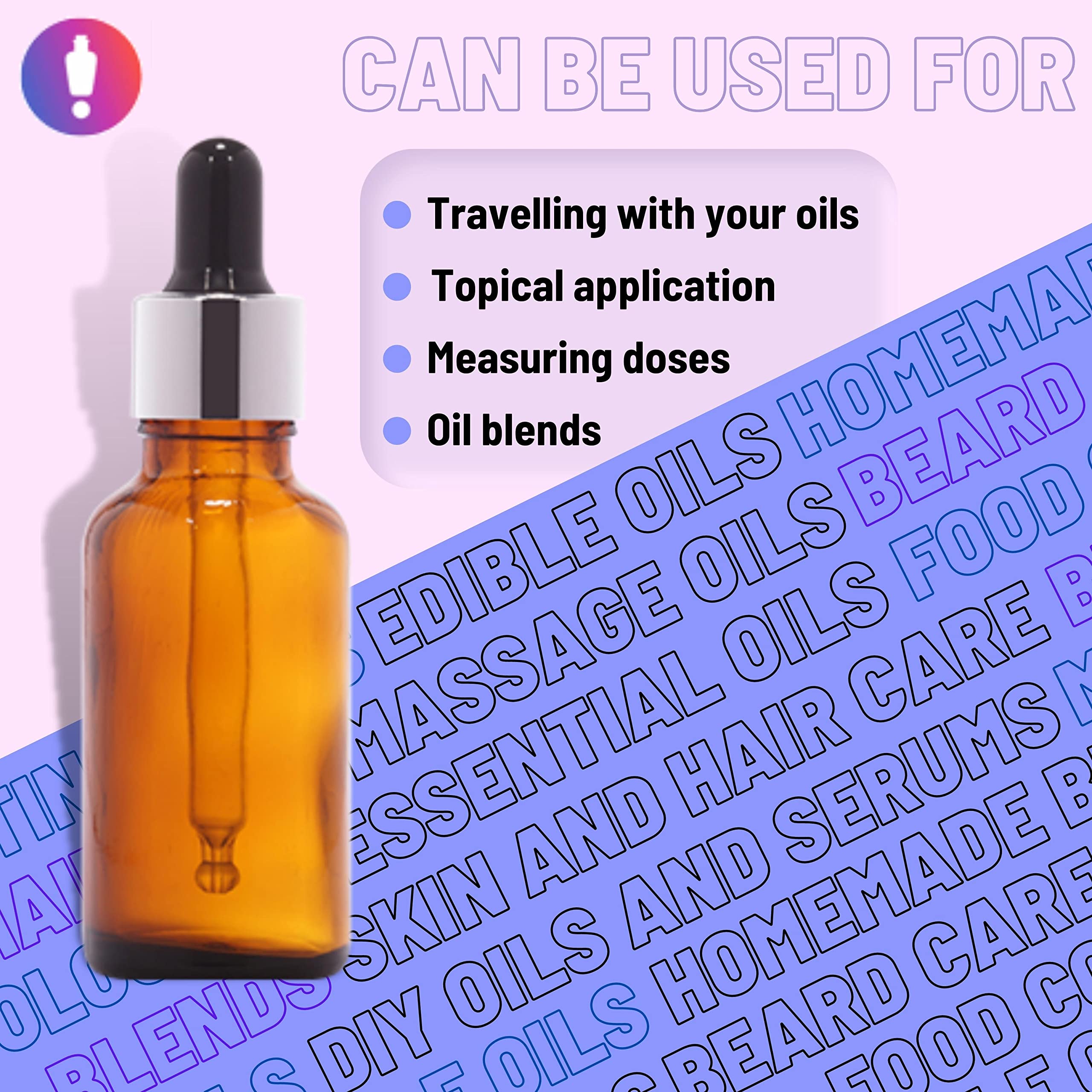 50ml Amber Round Glass Bottle with Glass Dropper, Gold Ring & Black Silicone Teat - Essential Oil Bottles, DIY Perfume Containers, Herbal Tincture Storage (Set of 1)